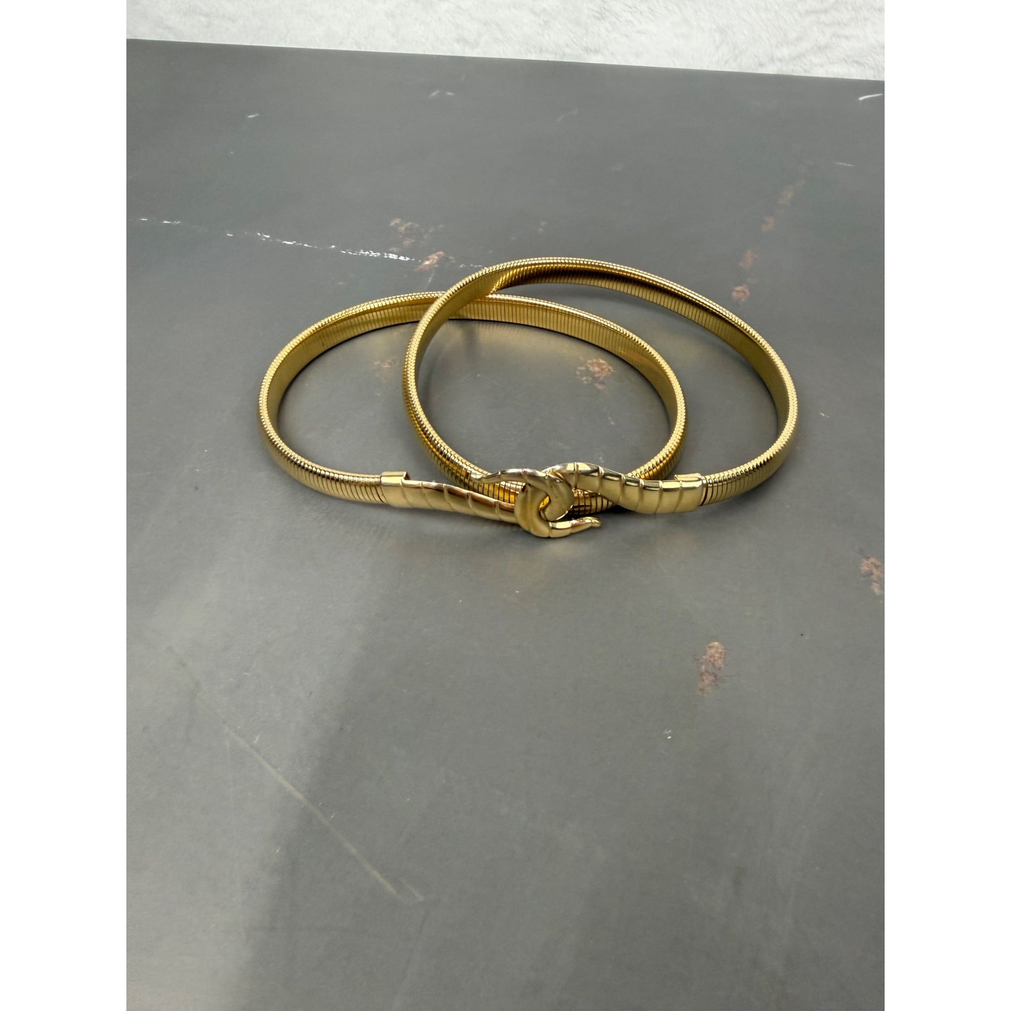 Gold-Tone hook Design Wrap Belt With Textured Clasp Closure