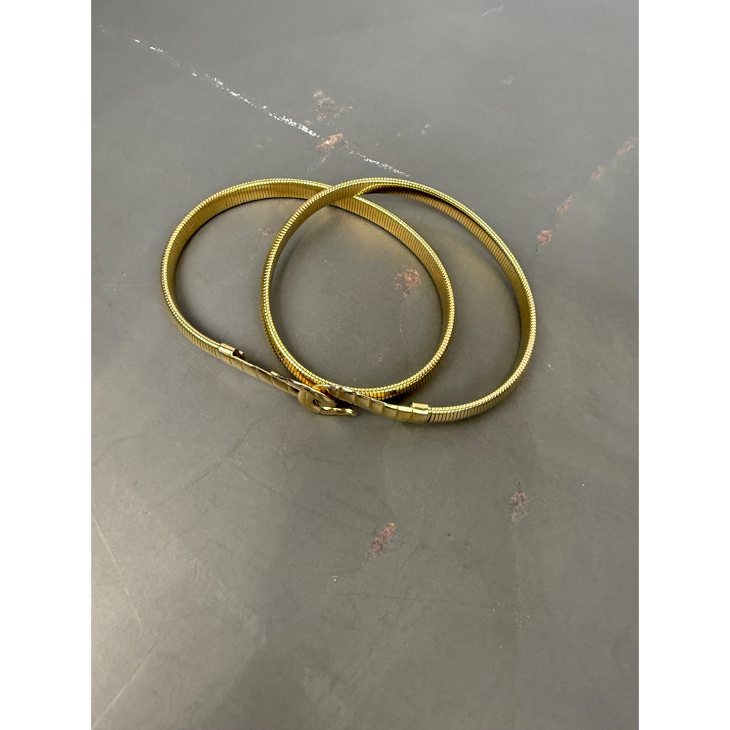 Gold-Tone hook Design Wrap Belt With Textured Clasp Closure