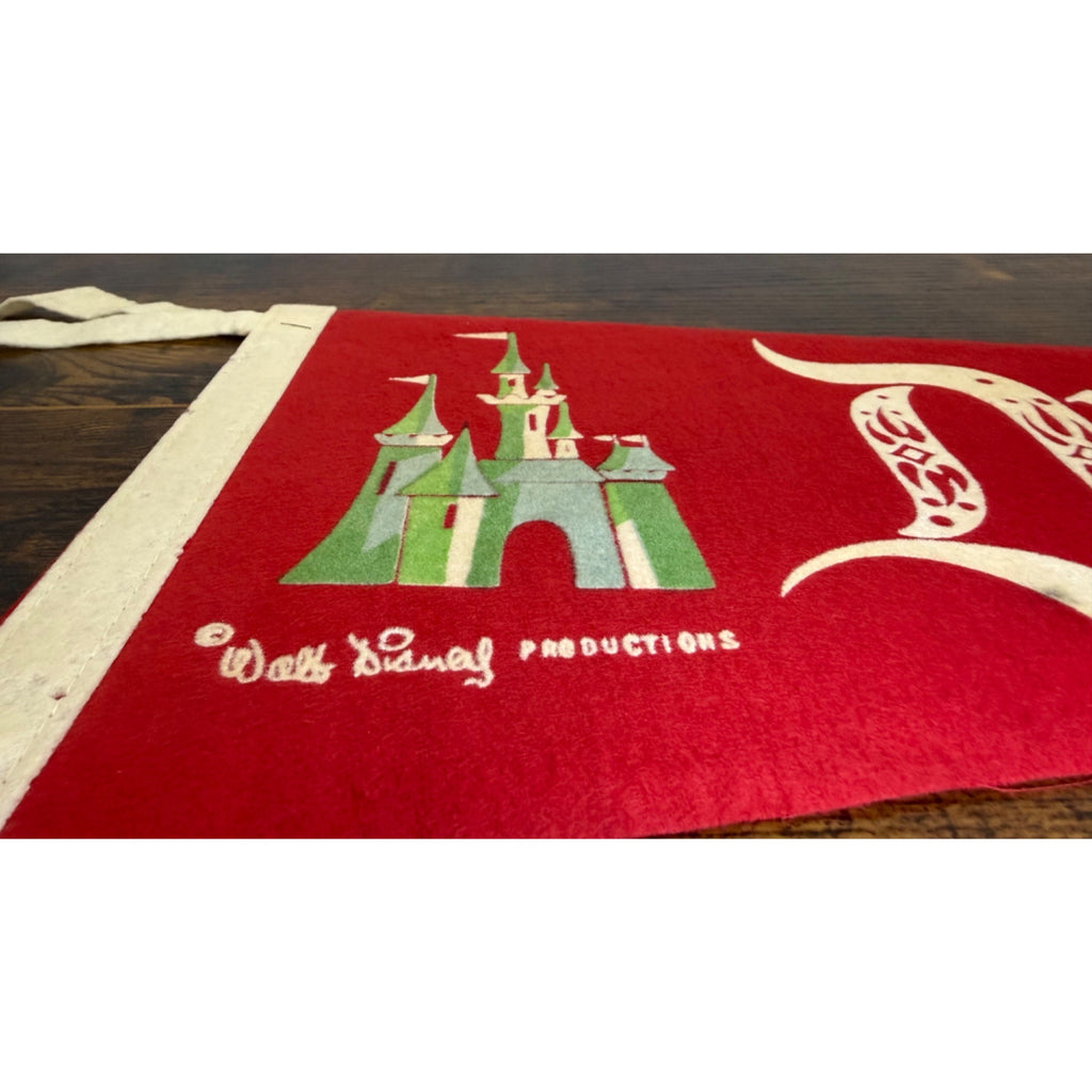 Vintage Disneyland Red Felt Pennant Castle Design By Walt Disney Productions
