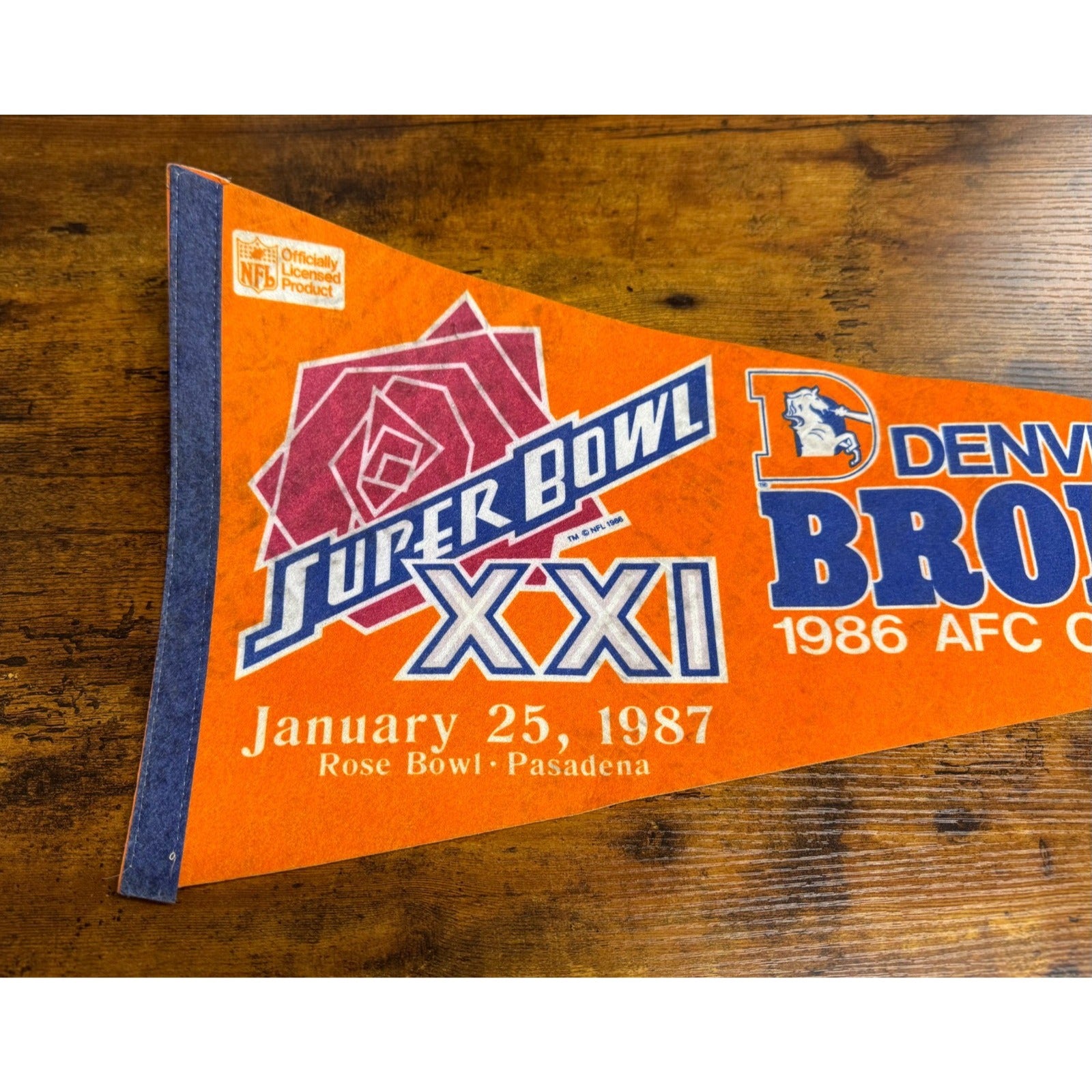 Vintage 1987 Super Bowl XXI Denver Broncos AFC. Champs pennant