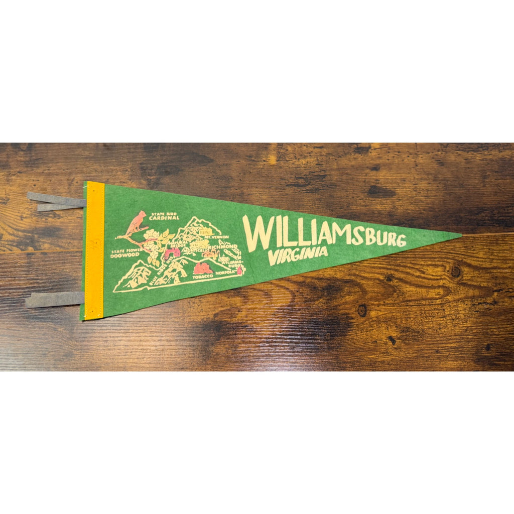 Vintage Williamsburg Virginia Felt Souvenir Pennant With State Map Graphics