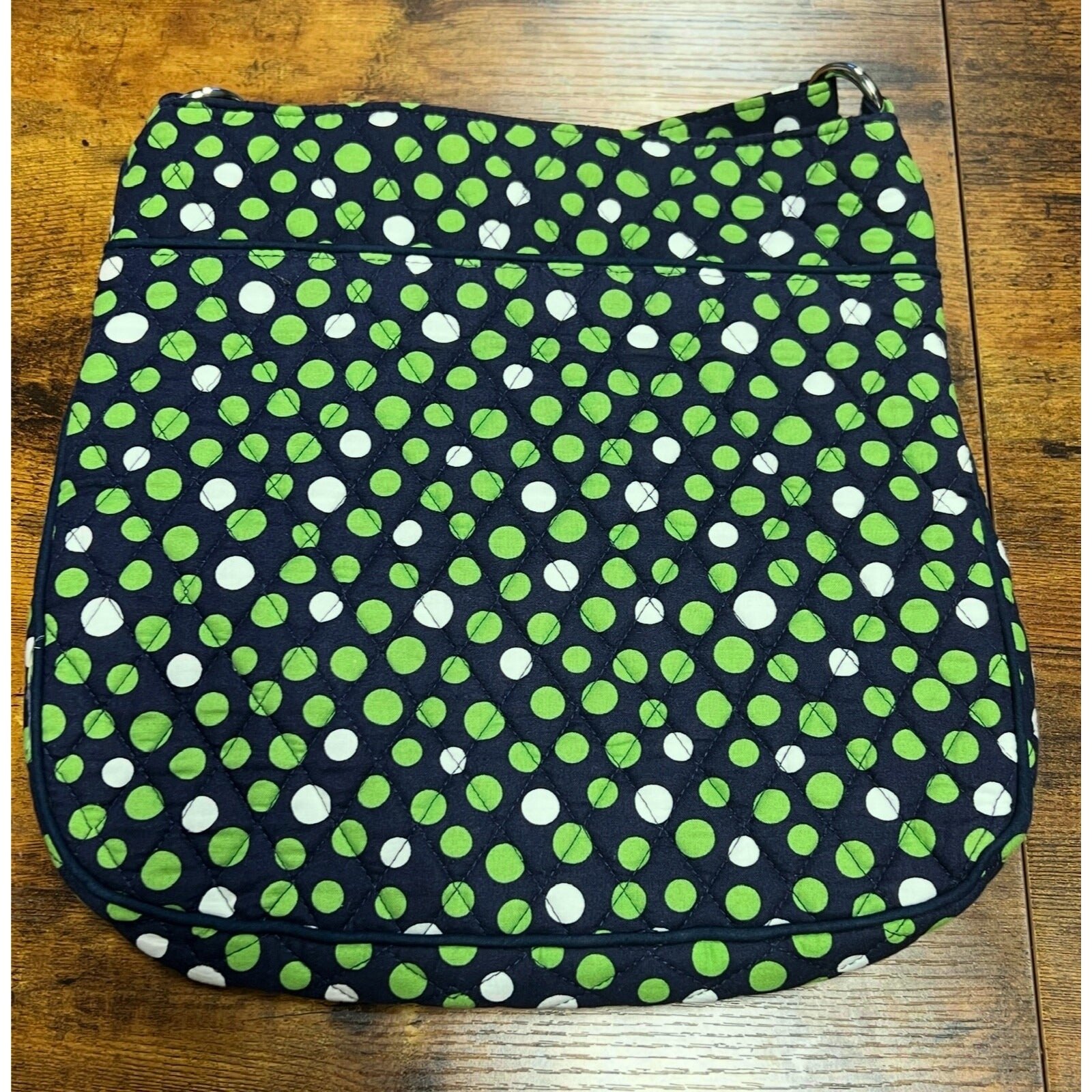 Vera Bradley crossbody bag navy blue with green and white polka-dots