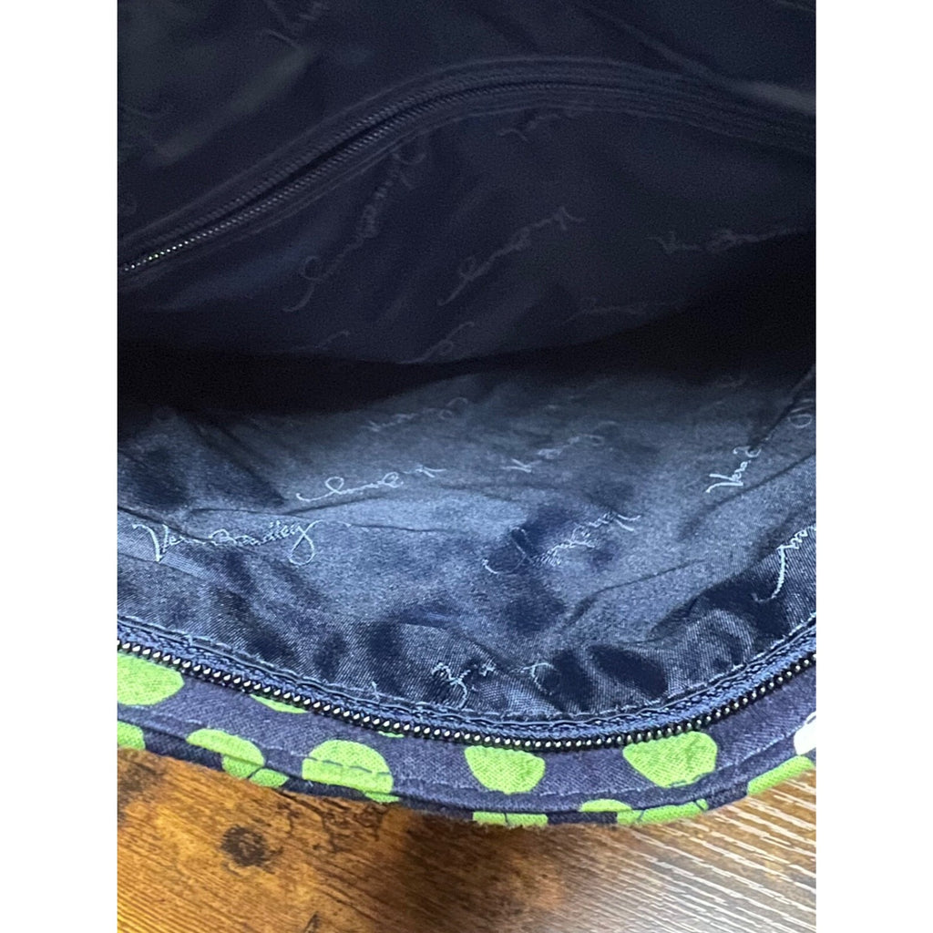 Vera Bradley crossbody bag navy blue with green and white polka-dots
