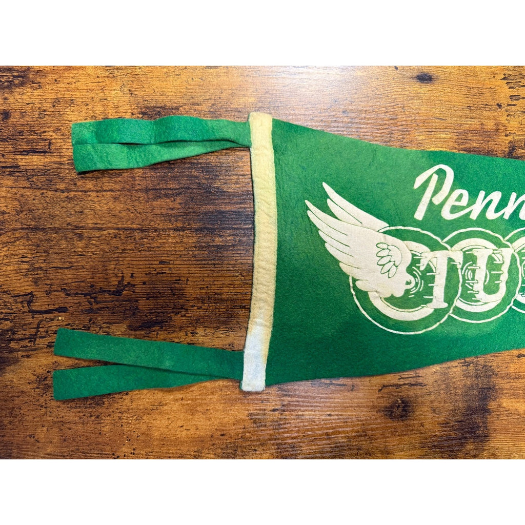 Vintage Pennsylvania Turnpike Pennant green Felt With Drive Safely Graphic 26"