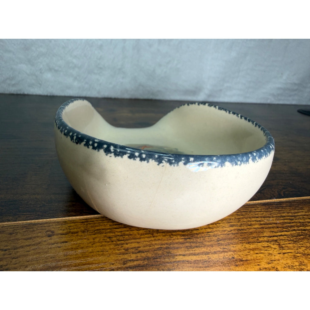 Vintage Hand-Painted Ceramic Rooster Spoon Rest With Distressed Blue Trim
