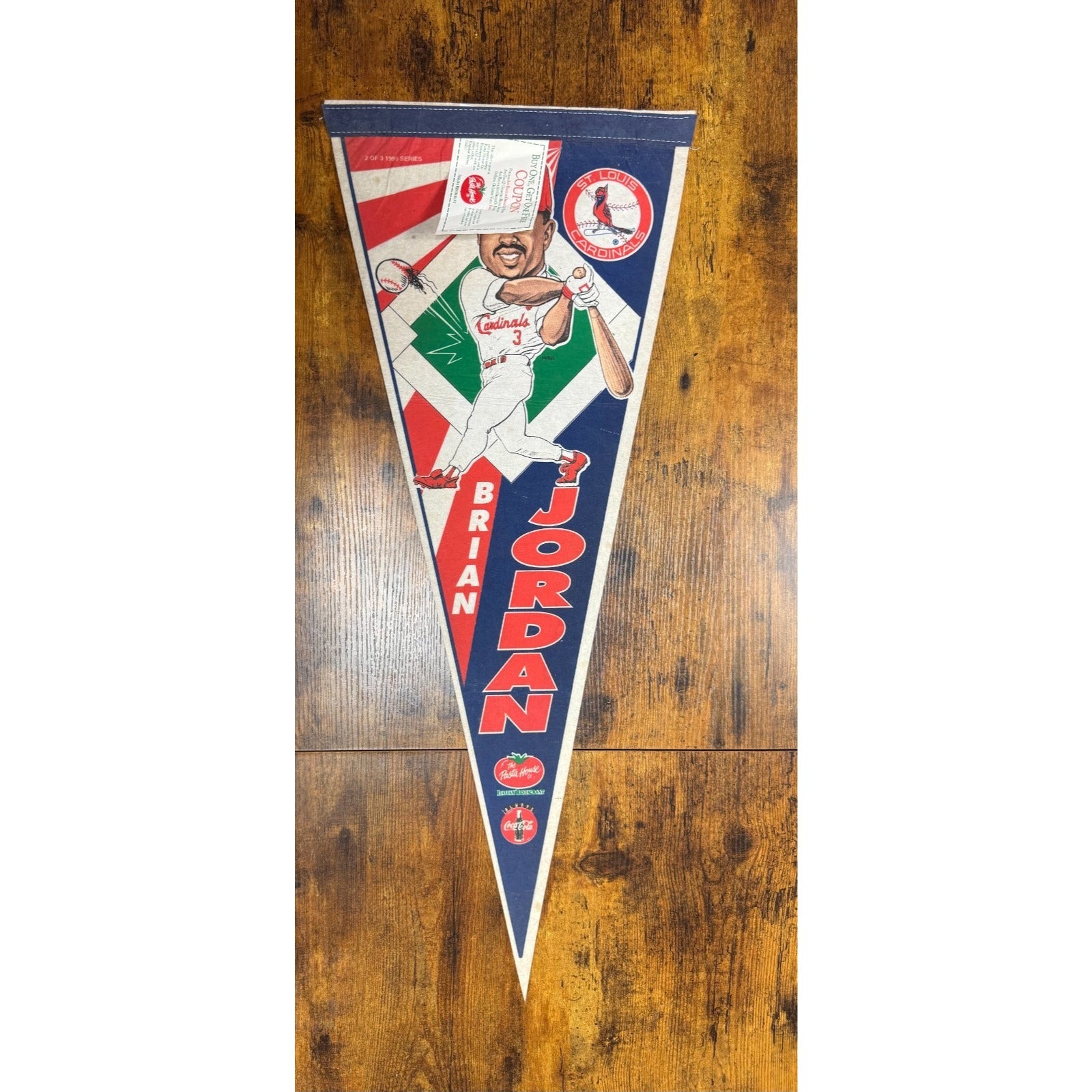 Vintage 1995 St. Louis Cardinals Brian Jordan pennant The Pasta House Co.