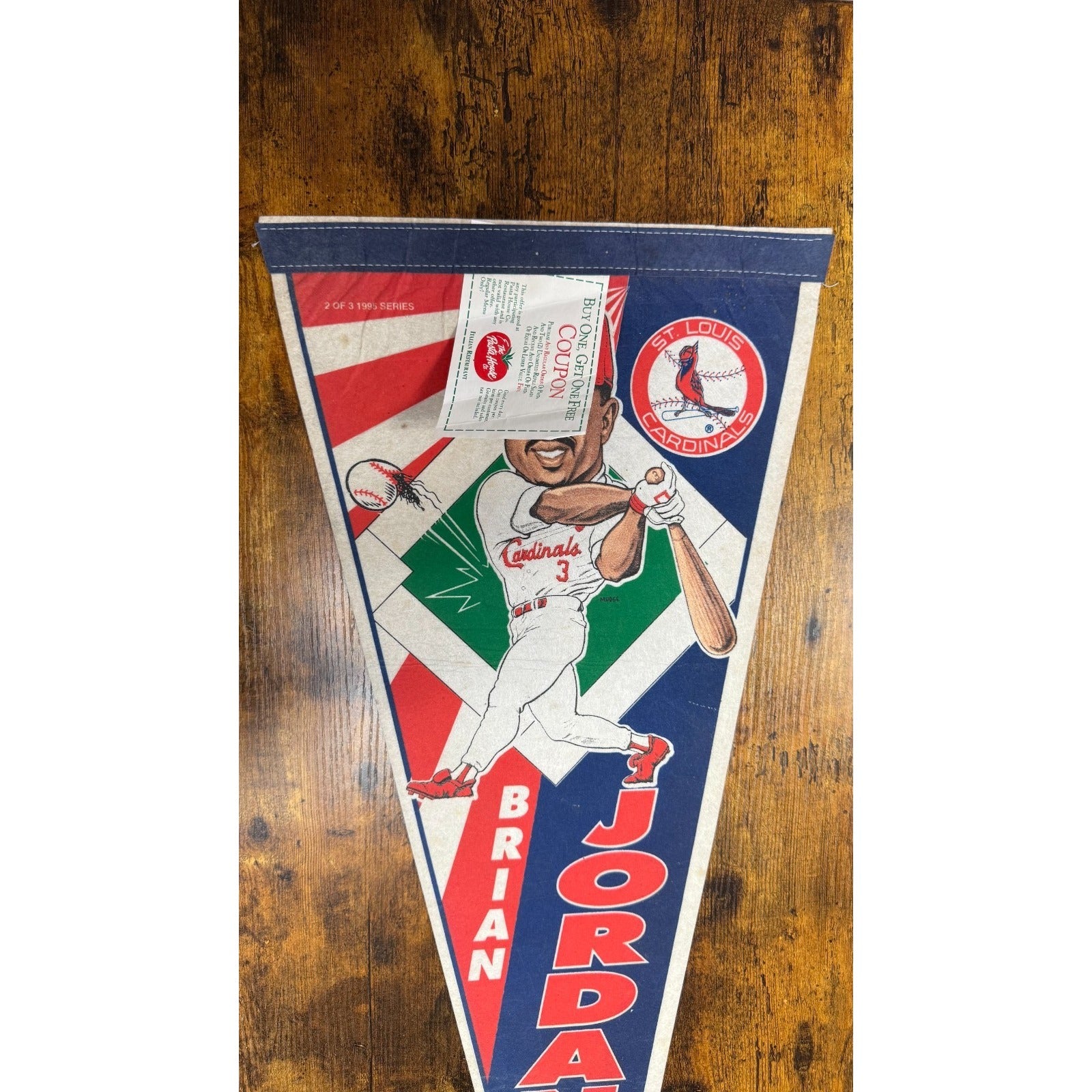Vintage 1995 St. Louis Cardinals Brian Jordan pennant The Pasta House Co.