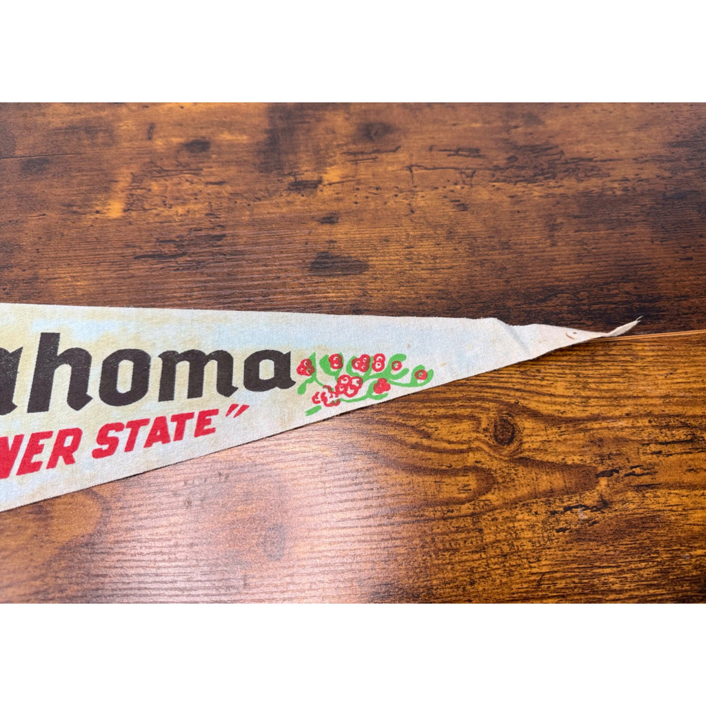 Vintage Oklahoma "The Sooner State" Felt Pennant With Map & State Symbols