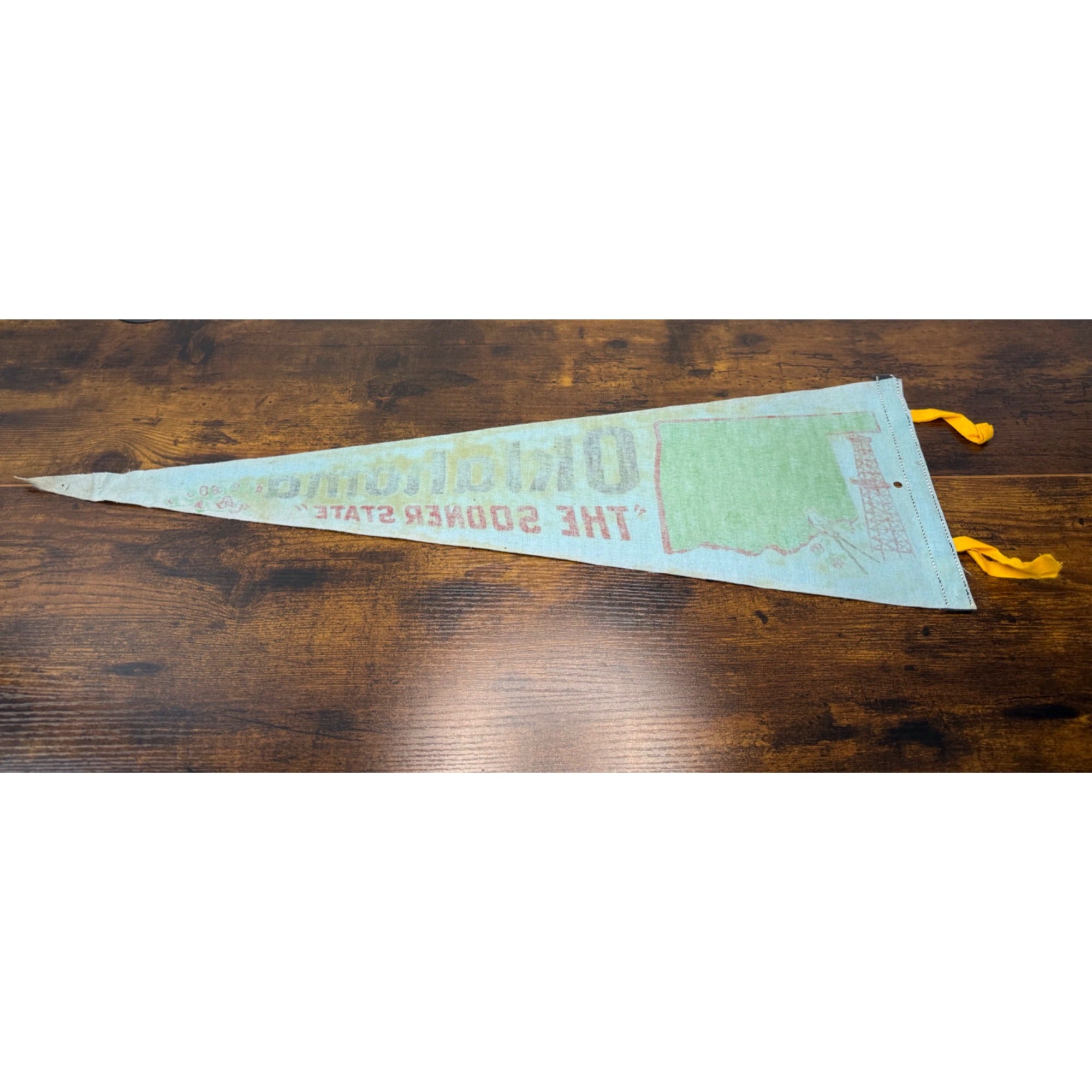 Vintage Oklahoma "The Sooner State" Felt Pennant With Map & State Symbols