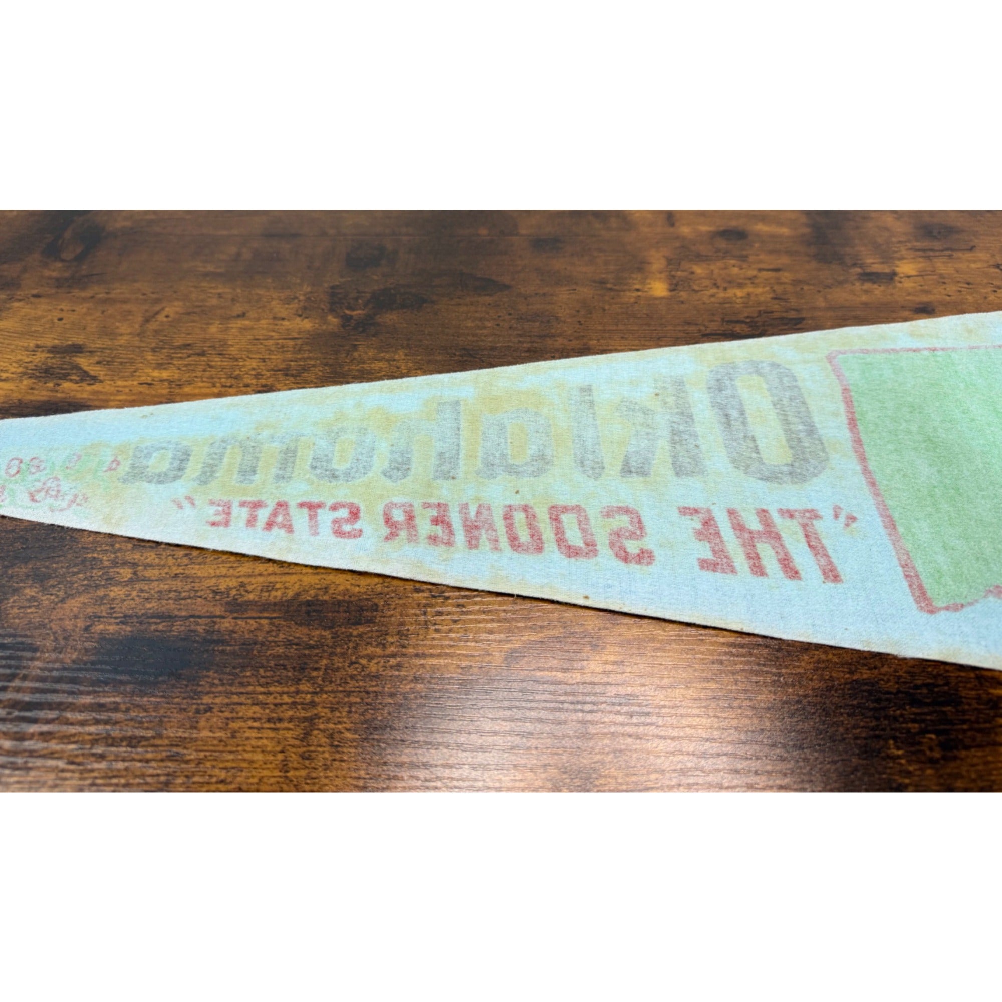 Vintage Oklahoma "The Sooner State" Felt Pennant With Map & State Symbols