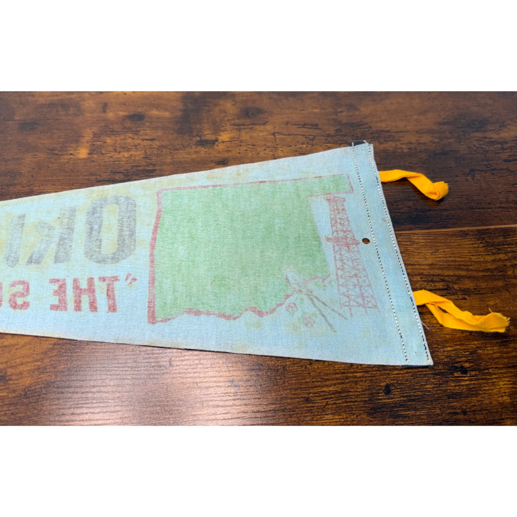 Vintage Oklahoma "The Sooner State" Felt Pennant With Map & State Symbols