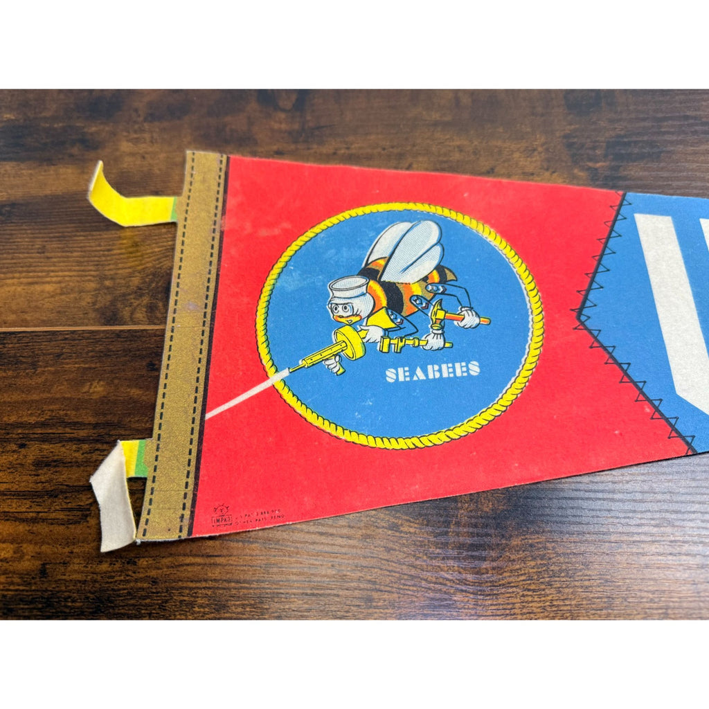 Vintage U.S. Navy Seabees Felt Pennant  Military Memorabilia
