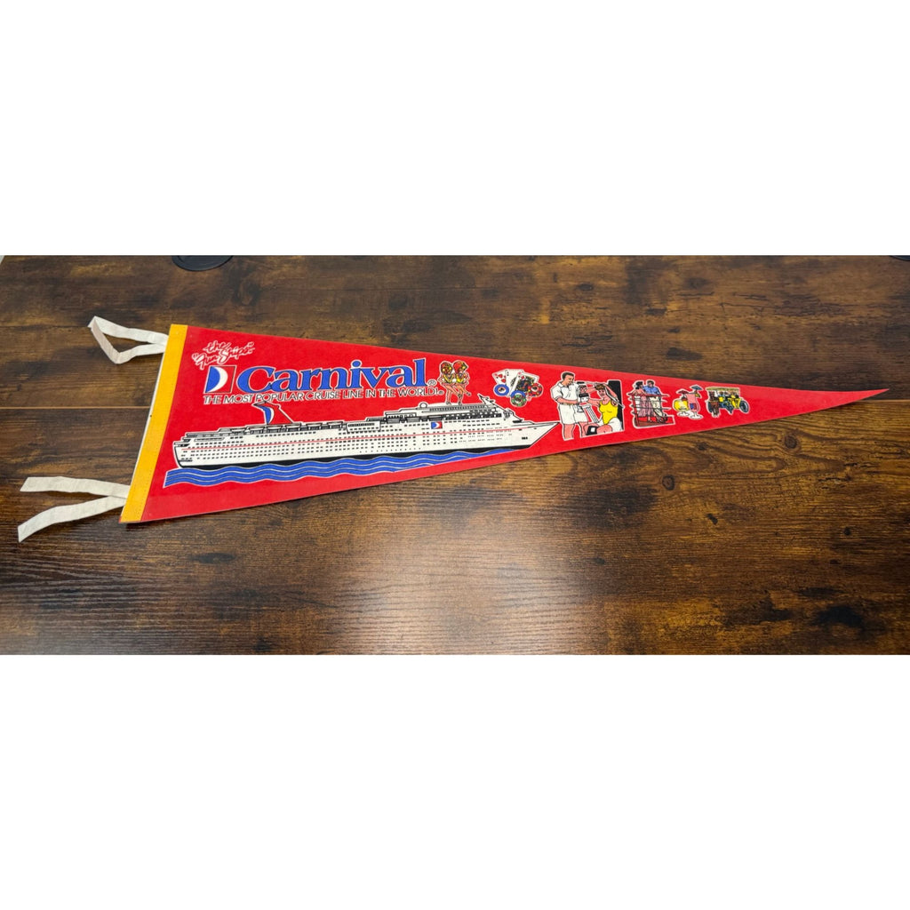 Carnival Cruise Line Vintage Souvenir Felt Pennant With Ship Graphics & Tie