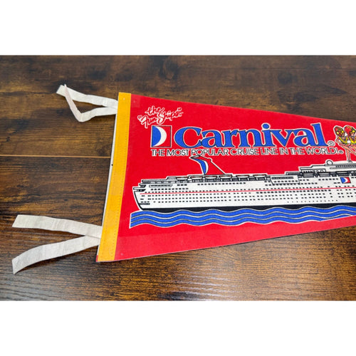 Carnival Cruise Line Vintage Souvenir Felt Pennant With Ship Graphics & Tie
