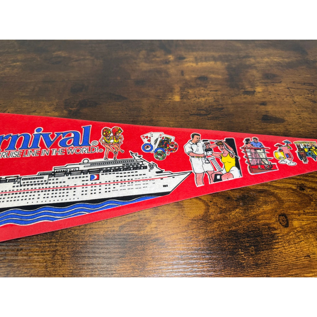 Carnival Cruise Line Vintage Souvenir Felt Pennant With Ship Graphics & Tie