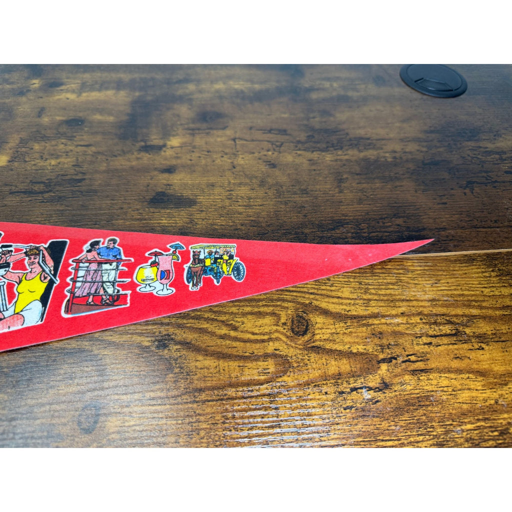 Carnival Cruise Line Vintage Souvenir Felt Pennant With Ship Graphics & Tie
