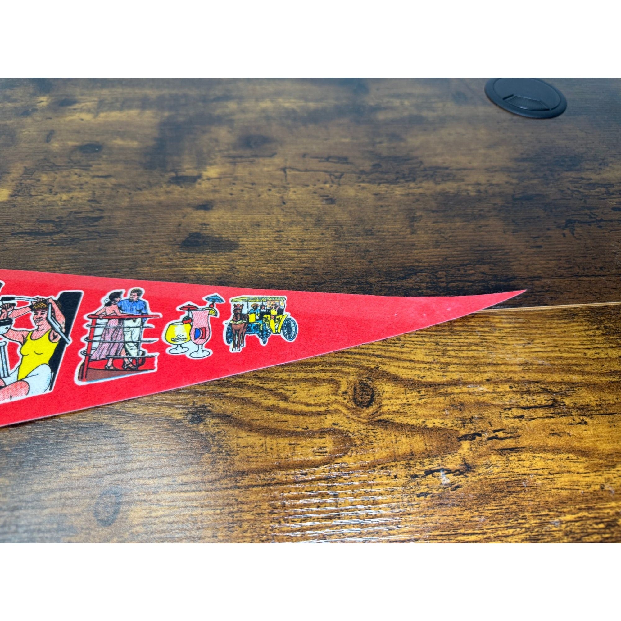 Carnival Cruise Line Vintage Souvenir Felt Pennant With Ship Graphics & Tie