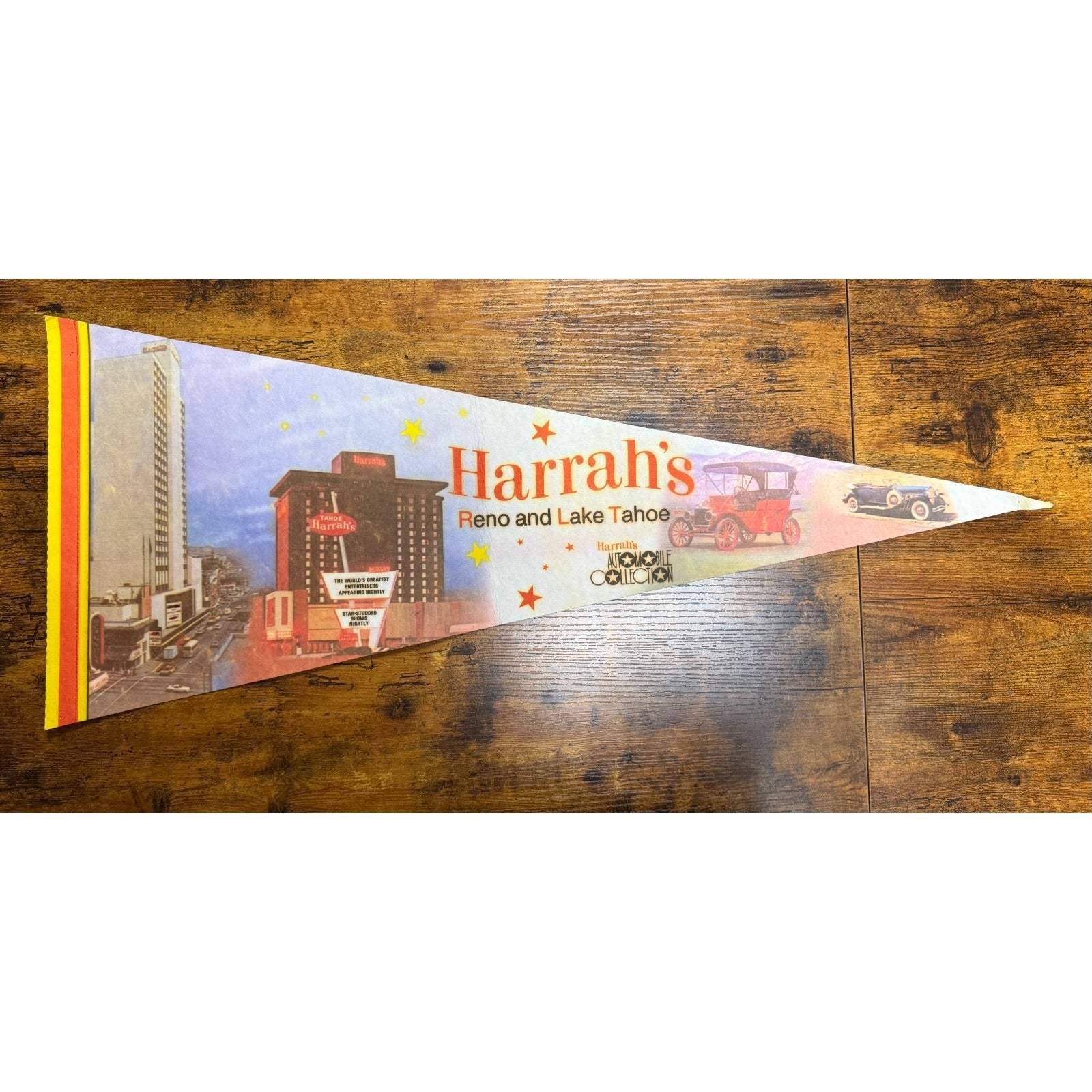 Vintage Harrah's Reno and Lake Tahoe Automobile Collection pennant