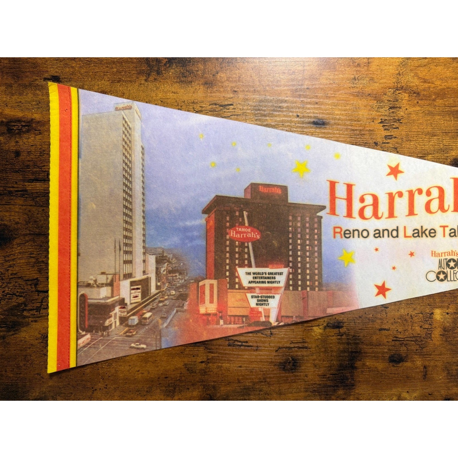 Vintage Harrah's Reno and Lake Tahoe Automobile Collection pennant