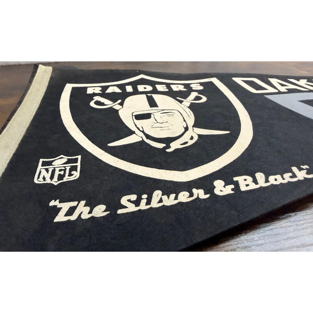 Vintage Oakland Raiders NFL Pennant With Logo & "The Silver & Black" Damaged