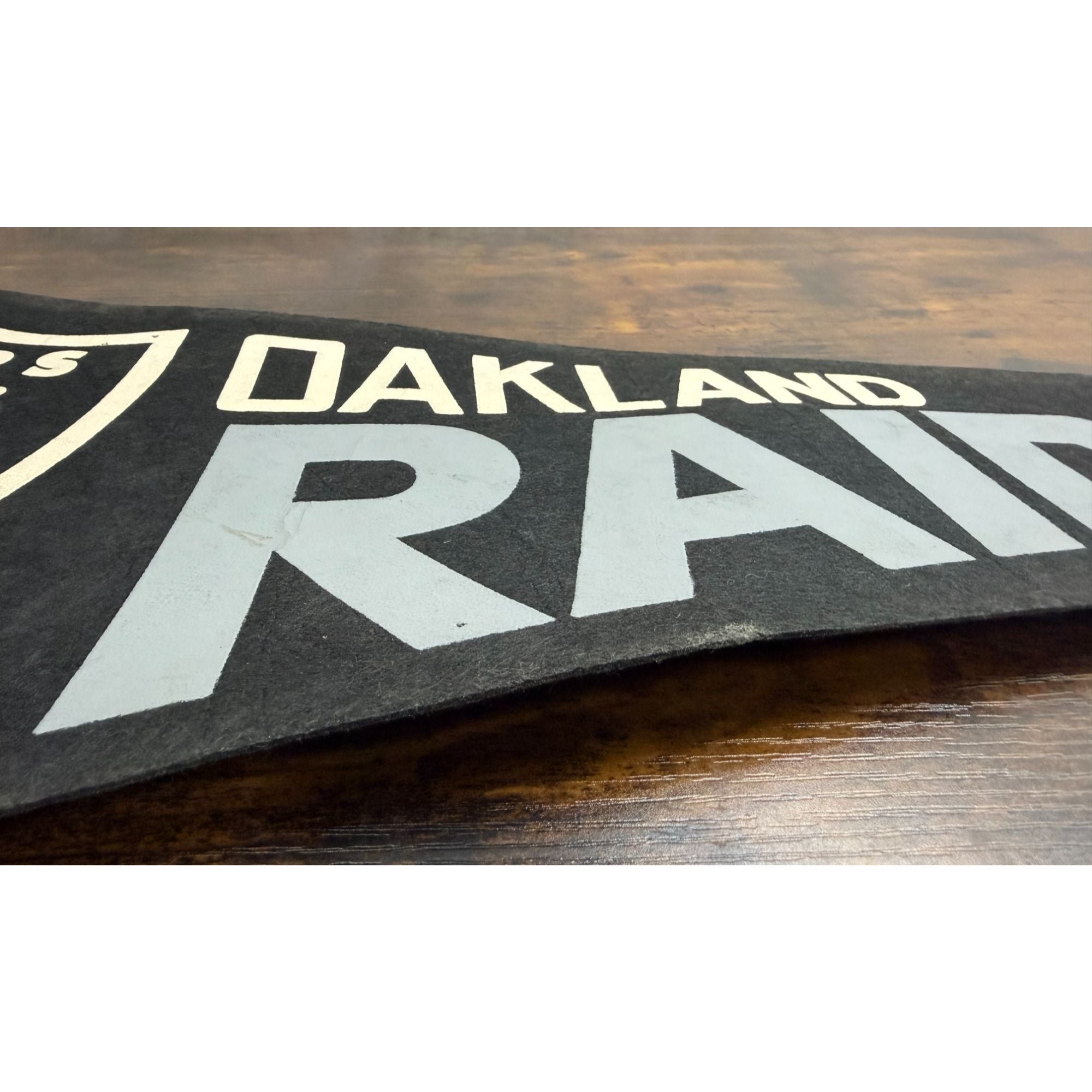 Vintage Oakland Raiders NFL Pennant With Logo & "The Silver & Black" Damaged