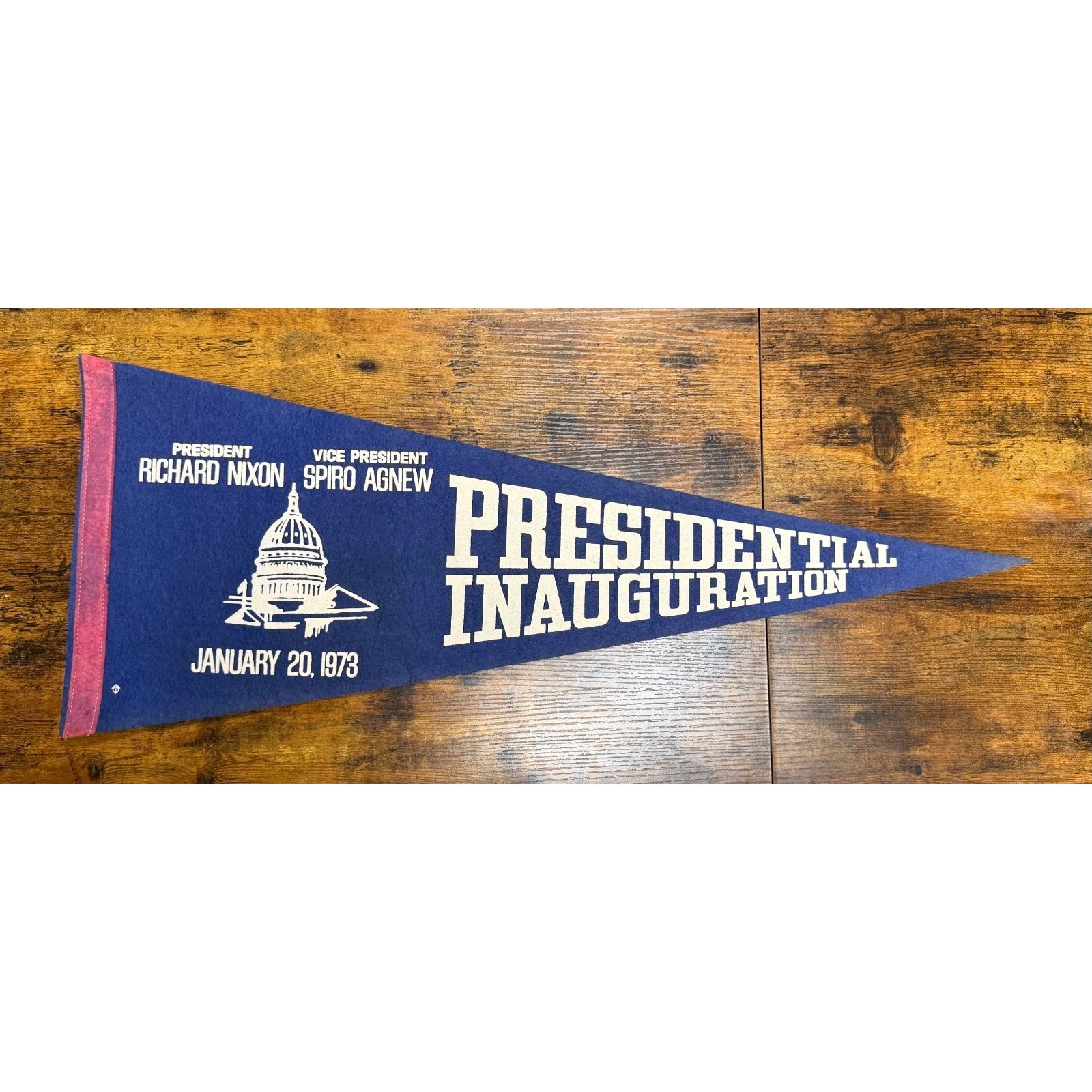 Vintage 1973 Presidental Inauguration Pennant Richard Nixon and Spiro Agnew 29"