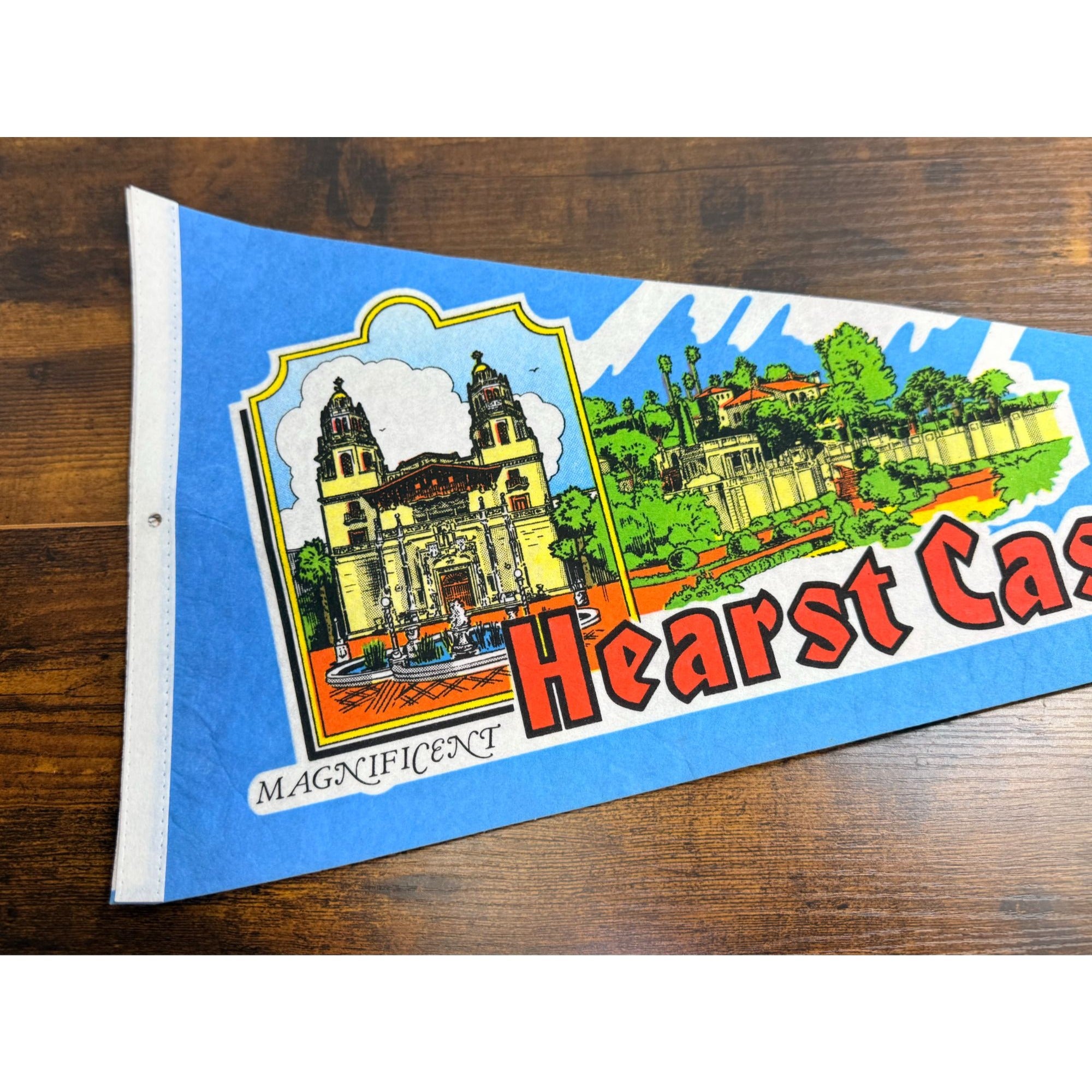 Vintage Hearst Castle Pennant San Simeon California Souvenir Blue Felt
