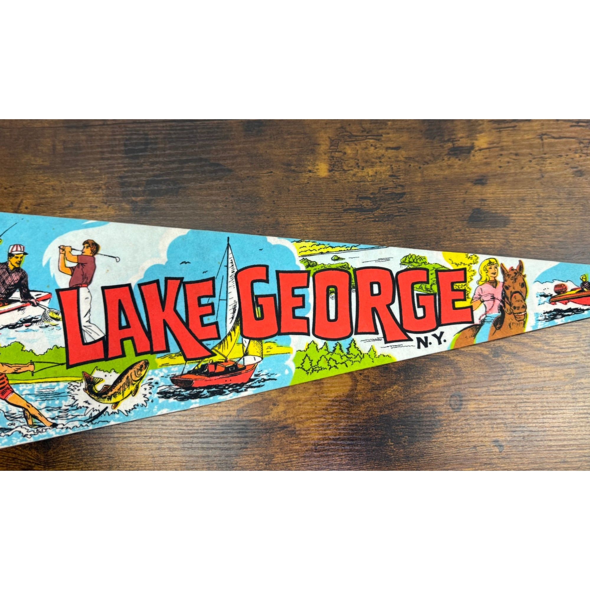 Vintage Lake George NY Vintage Felt Pennant 25 inches