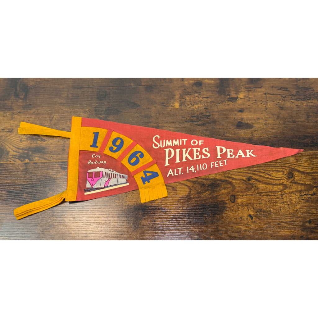 Vintage 1964 Pikes Peak Summit Felt Pennant With Cog Railway Design