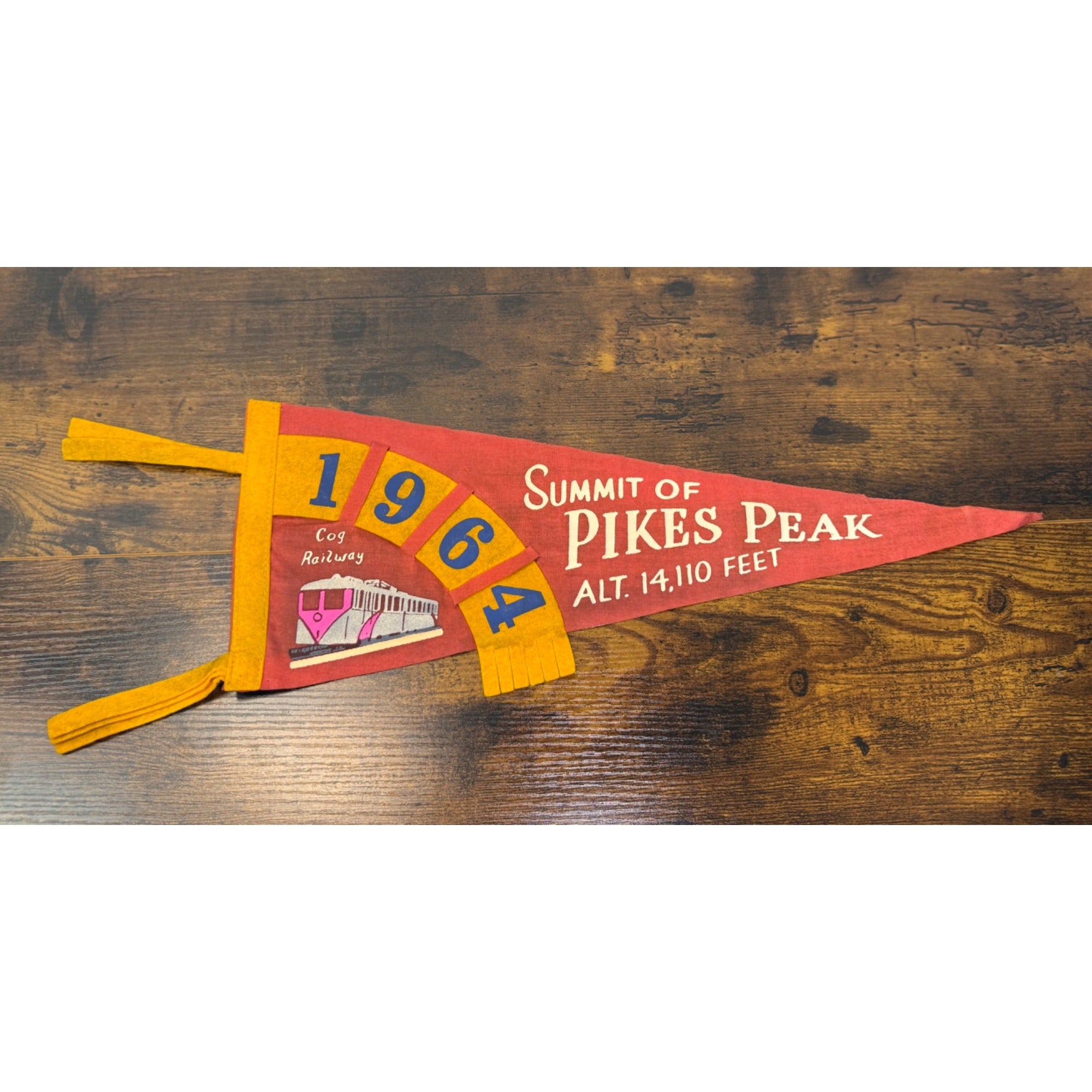 Vintage 1964 Pikes Peak Summit Felt Pennant With Cog Railway Design