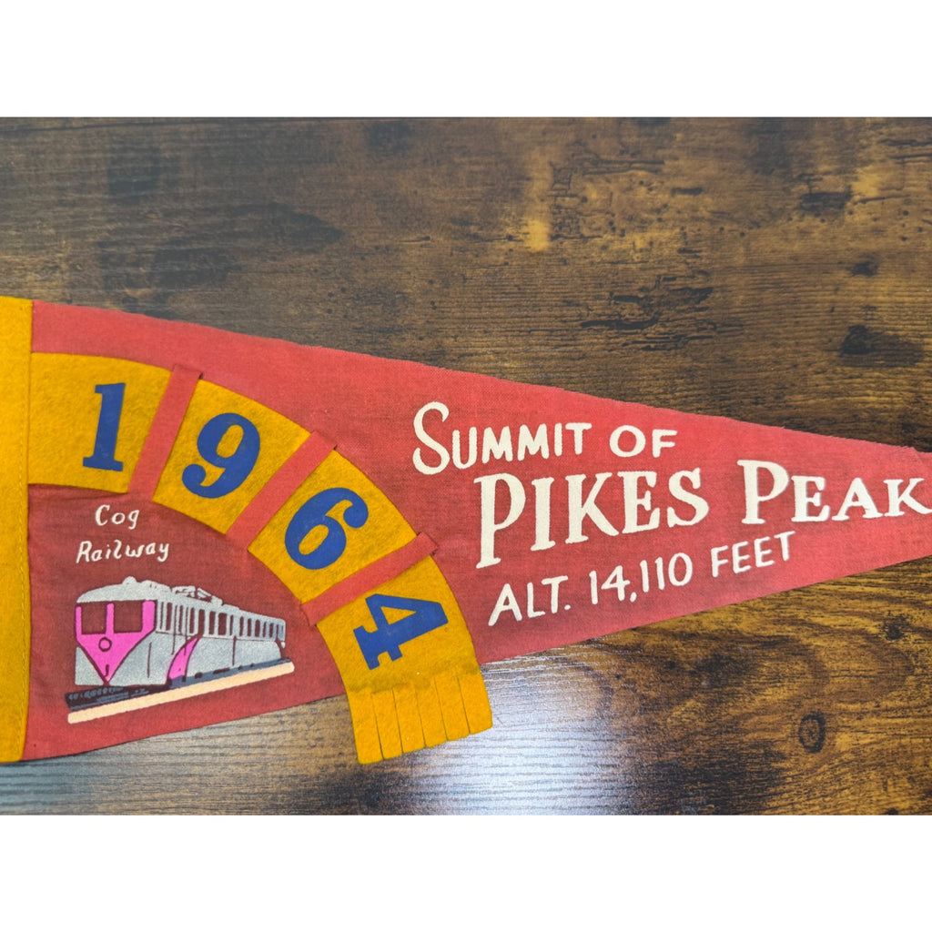 Vintage 1964 Pikes Peak Summit Felt Pennant With Cog Railway Design