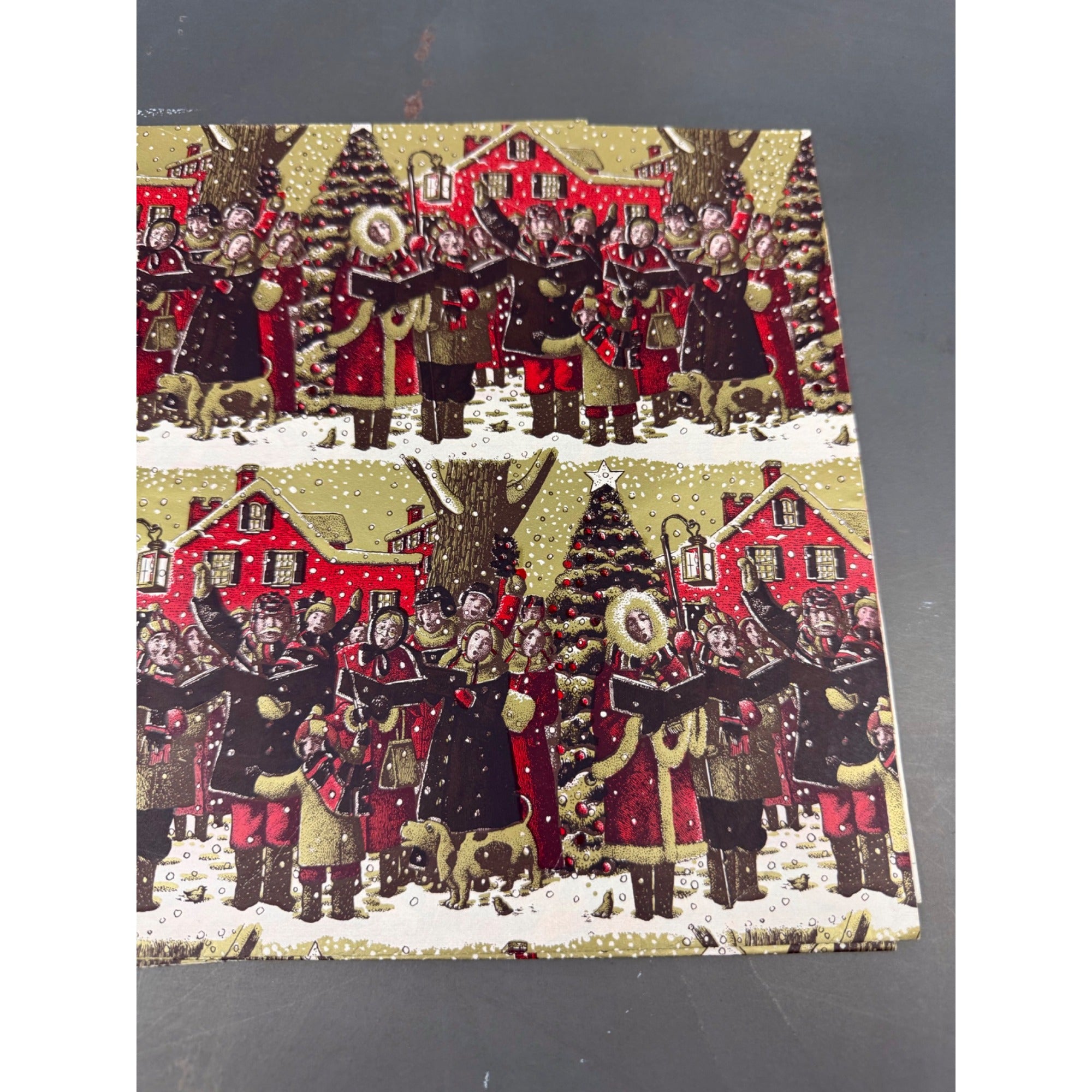 Set of 2 Vintage Christmas wrapping paper squares with 2 designs
