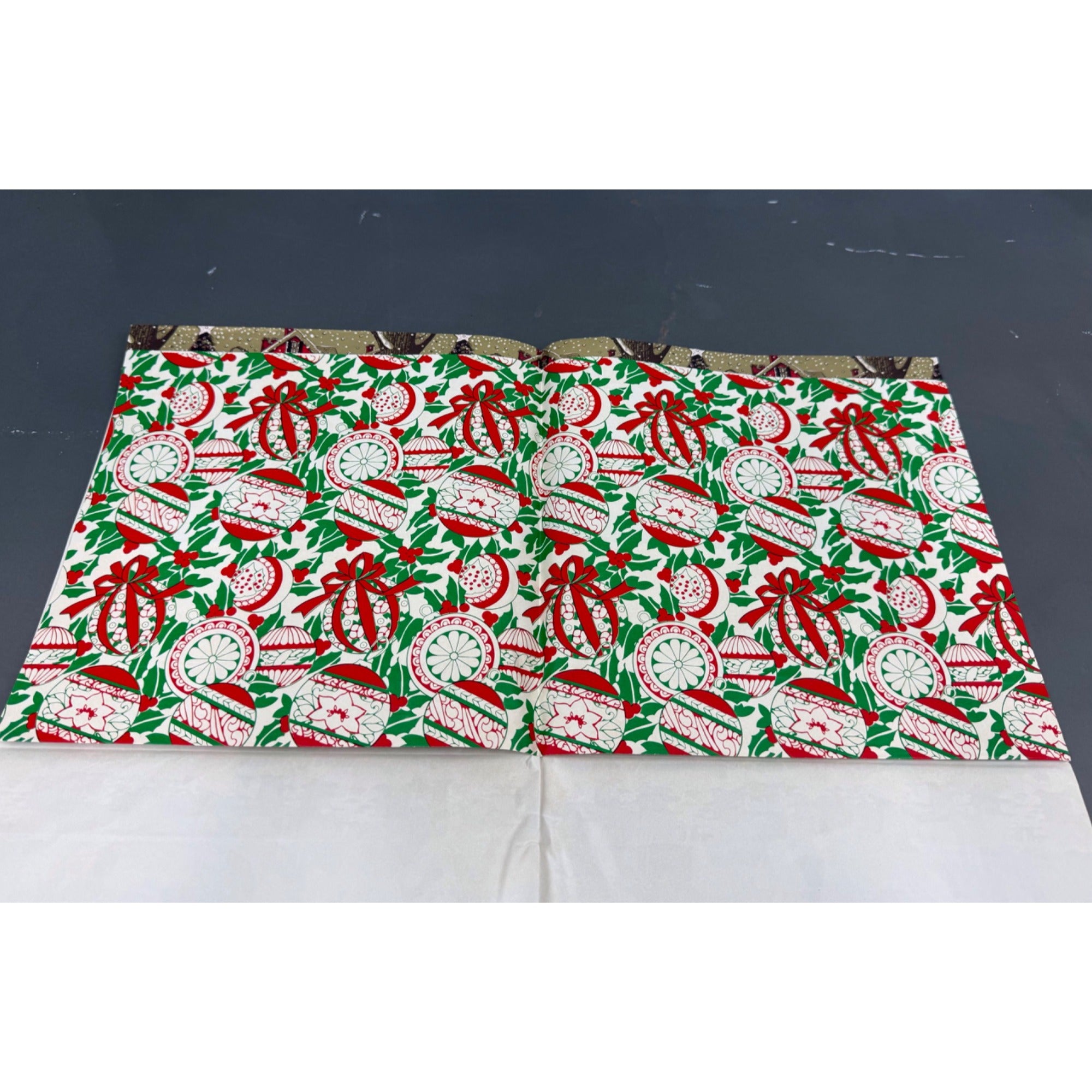 Set of 2 Vintage Christmas wrapping paper squares with 2 designs