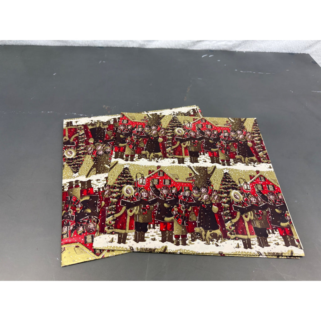 Set of 2 Vintage Christmas wrapping paper squares with 2 designs