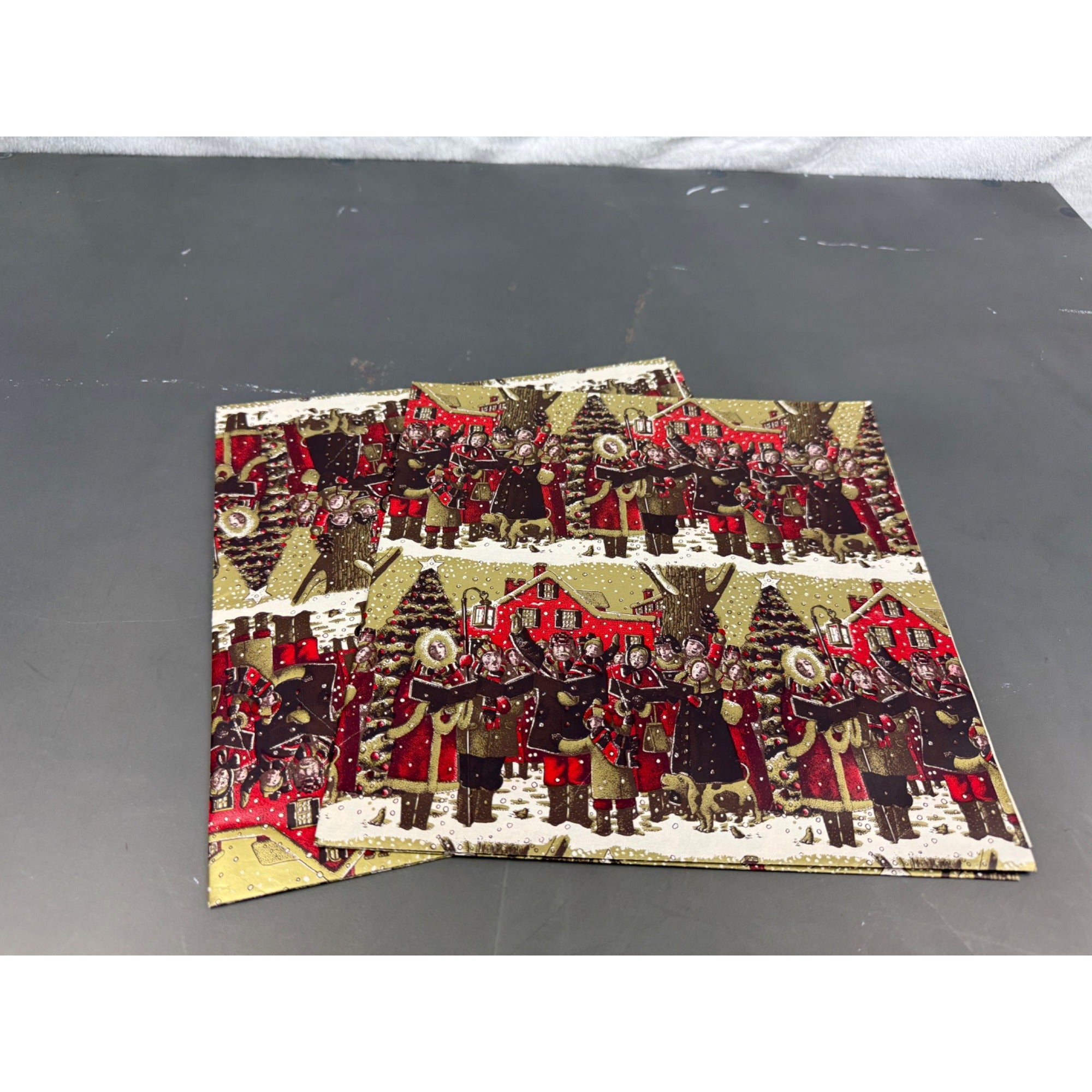 Set of 2 Vintage Christmas wrapping paper squares with 2 designs