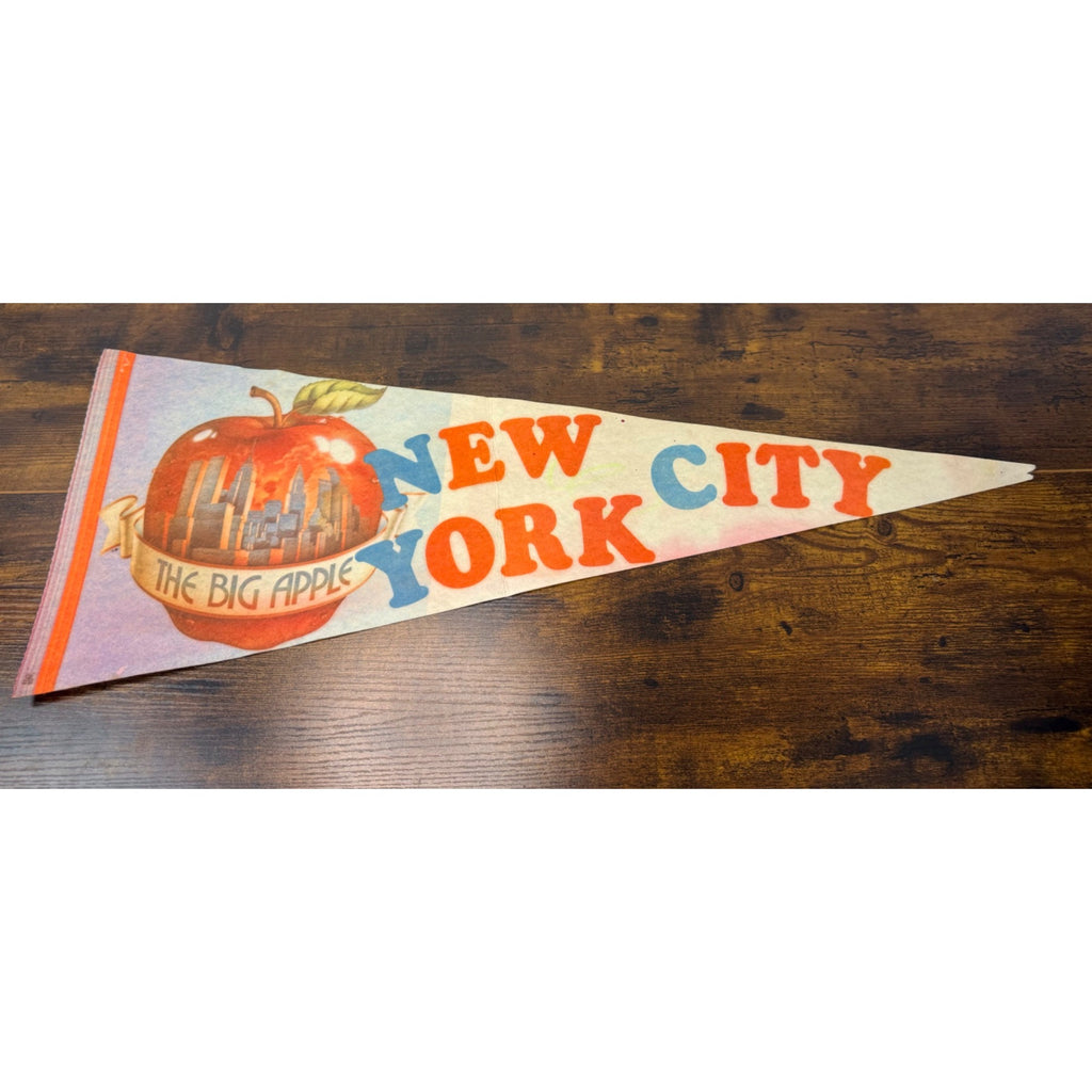 Vintage New York City "The Big Apple" Felt Pennant With Skyline Art