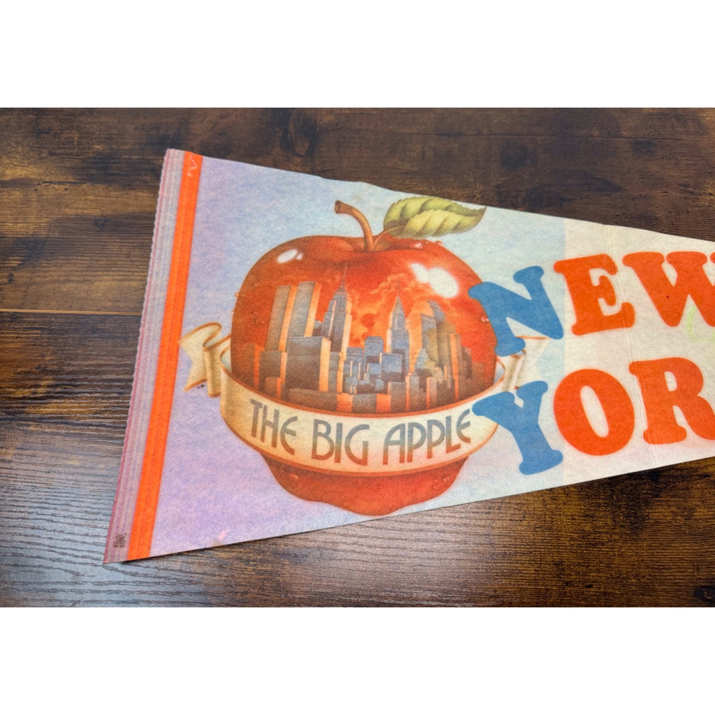 Vintage New York City "The Big Apple" Felt Pennant With Skyline Art