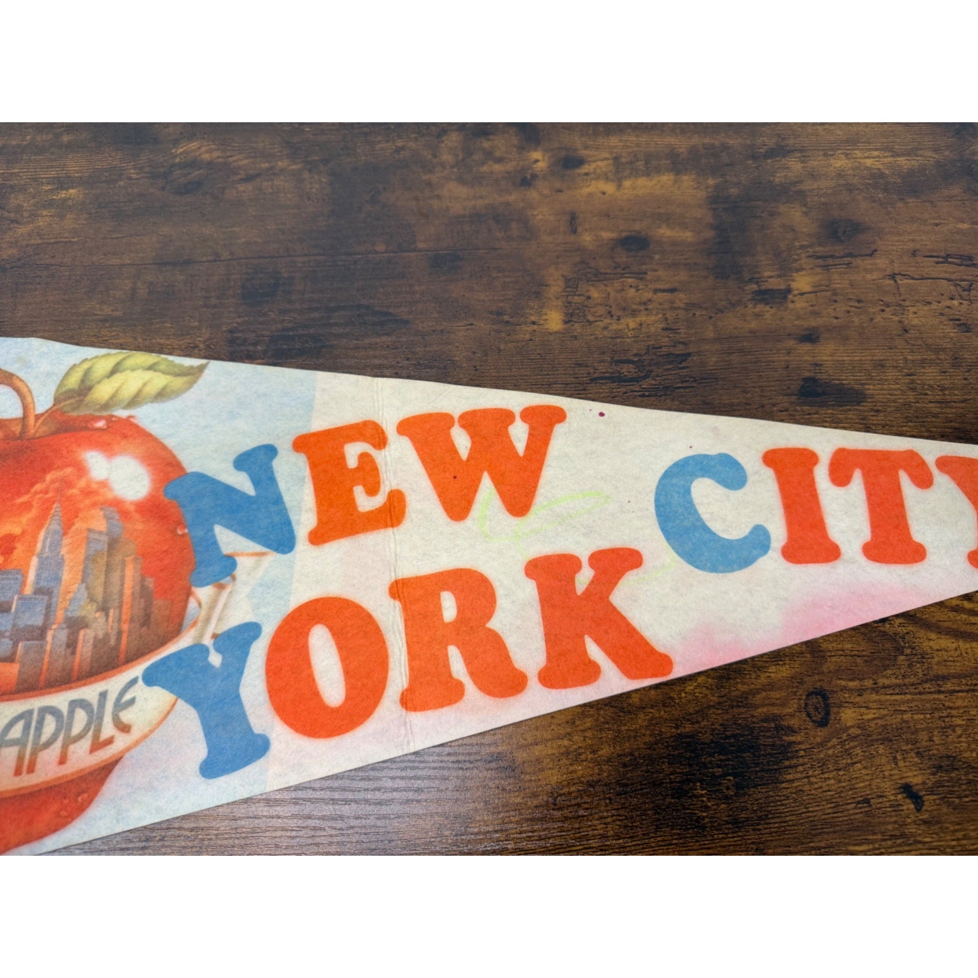 Vintage New York City "The Big Apple" Felt Pennant With Skyline Art
