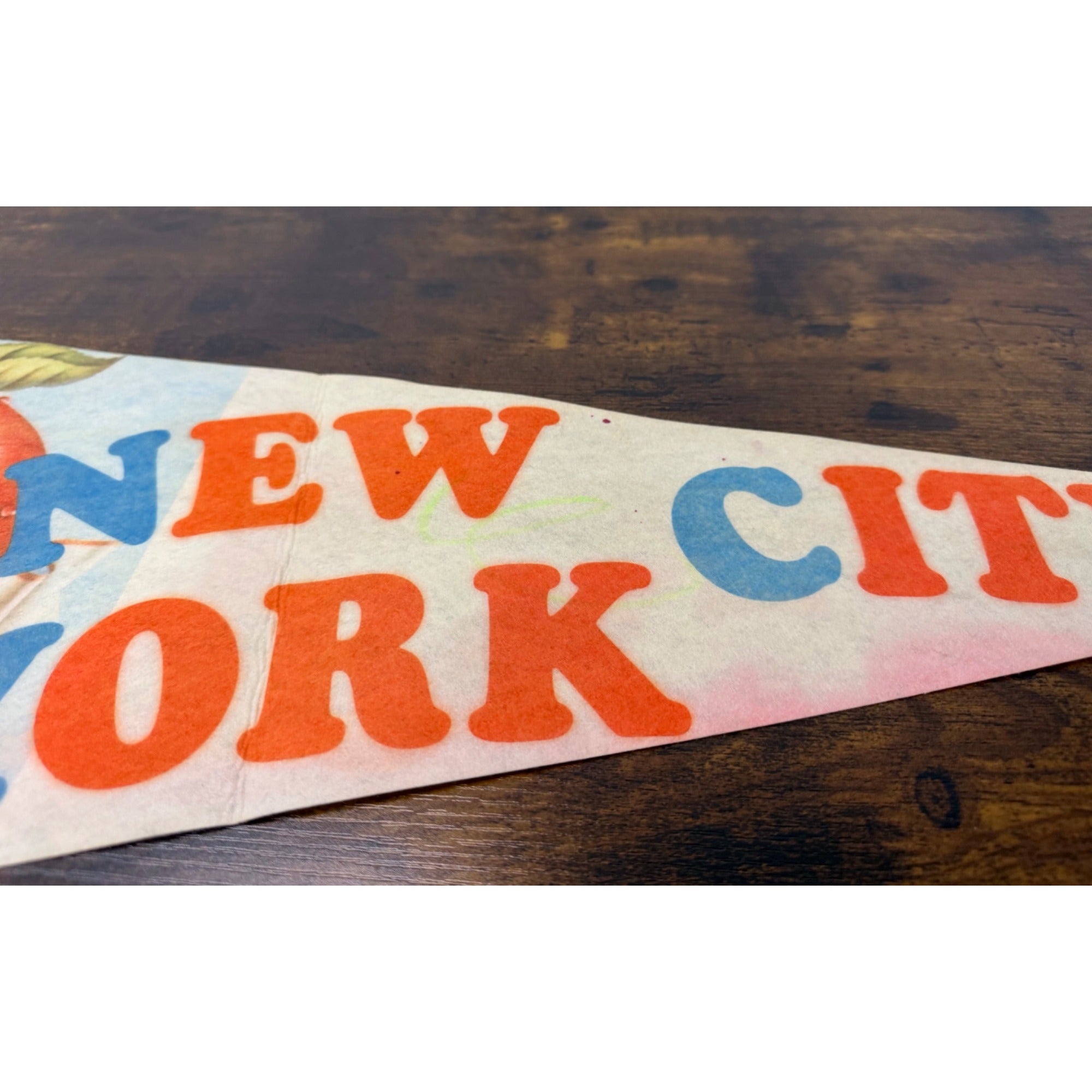 Vintage New York City "The Big Apple" Felt Pennant With Skyline Art