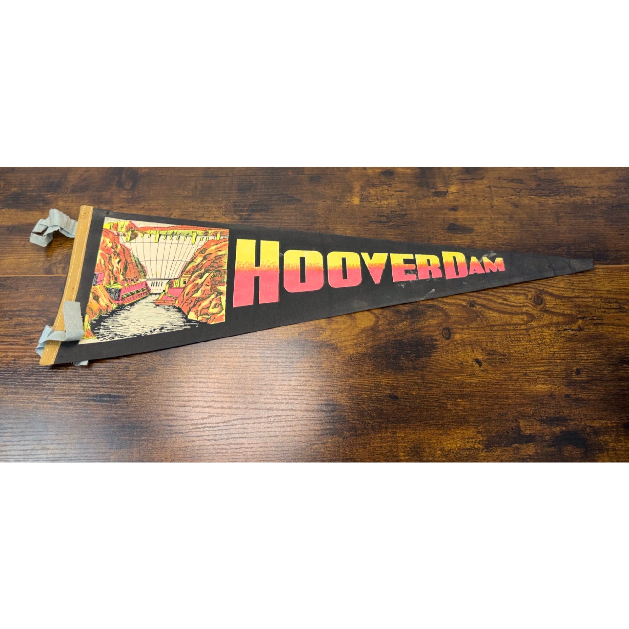 Vintage Hoover Dam Souvenir Felt Pennant With Colorful Graphic Design damaged