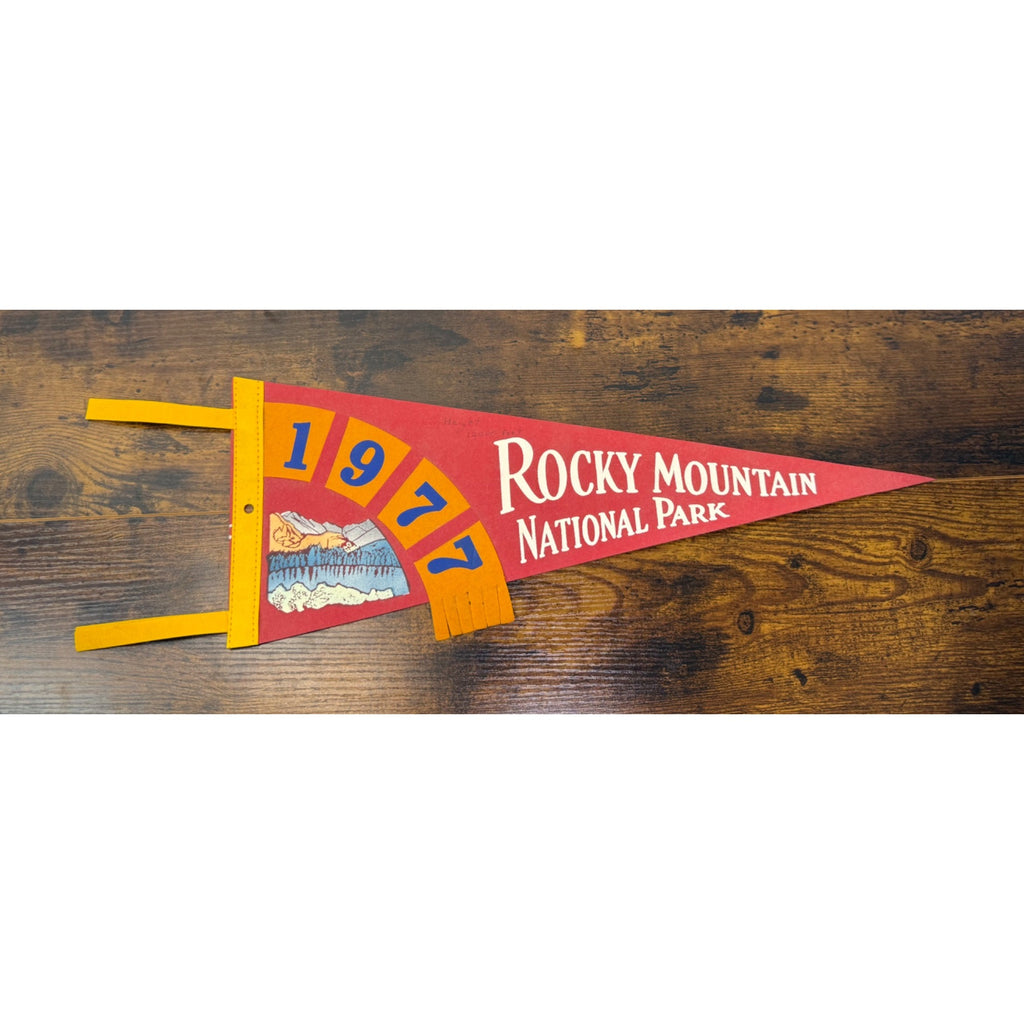Vintage Rocky Mountain National Park 1977 Felt Pennant - Red
