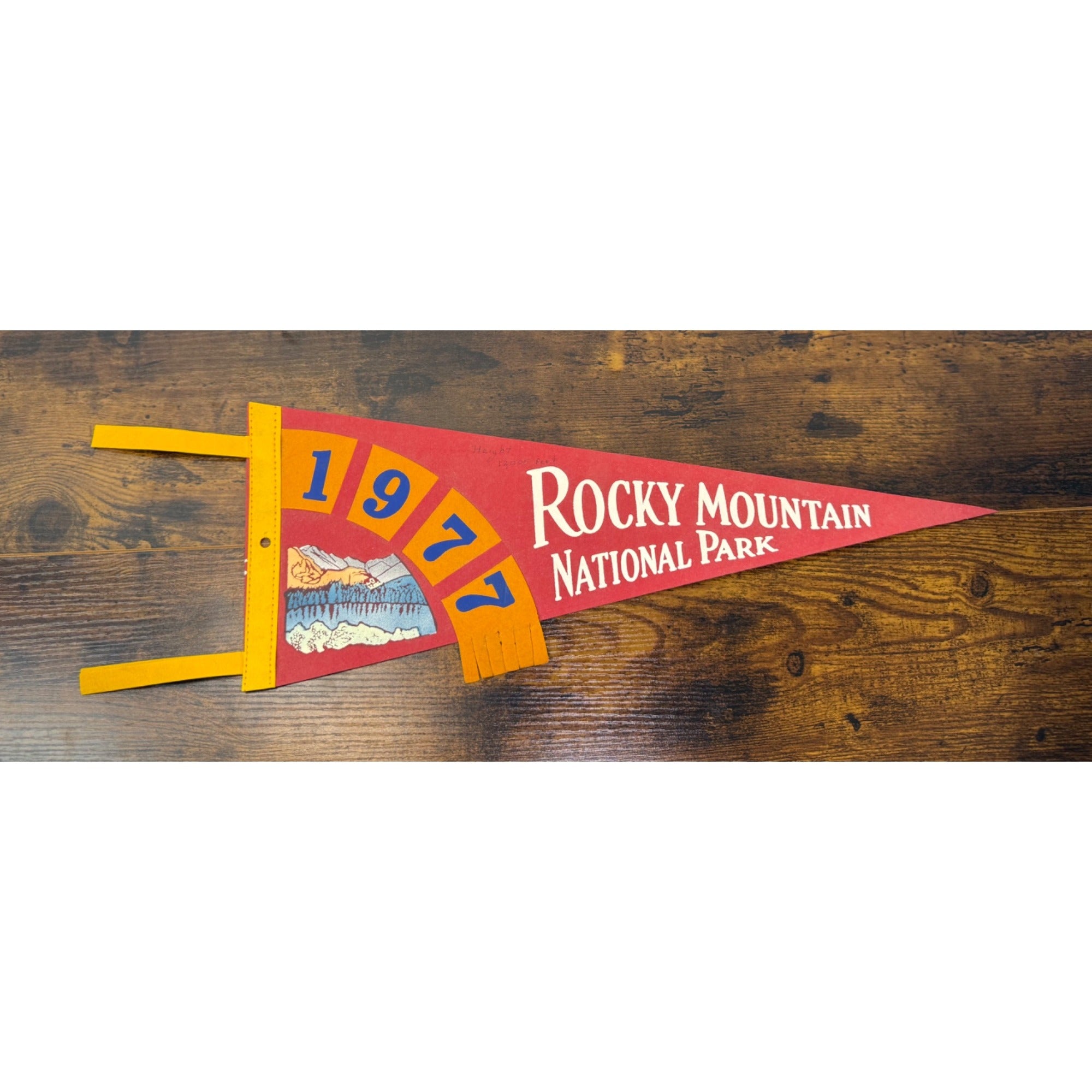Vintage Rocky Mountain National Park 1977 Felt Pennant - Red