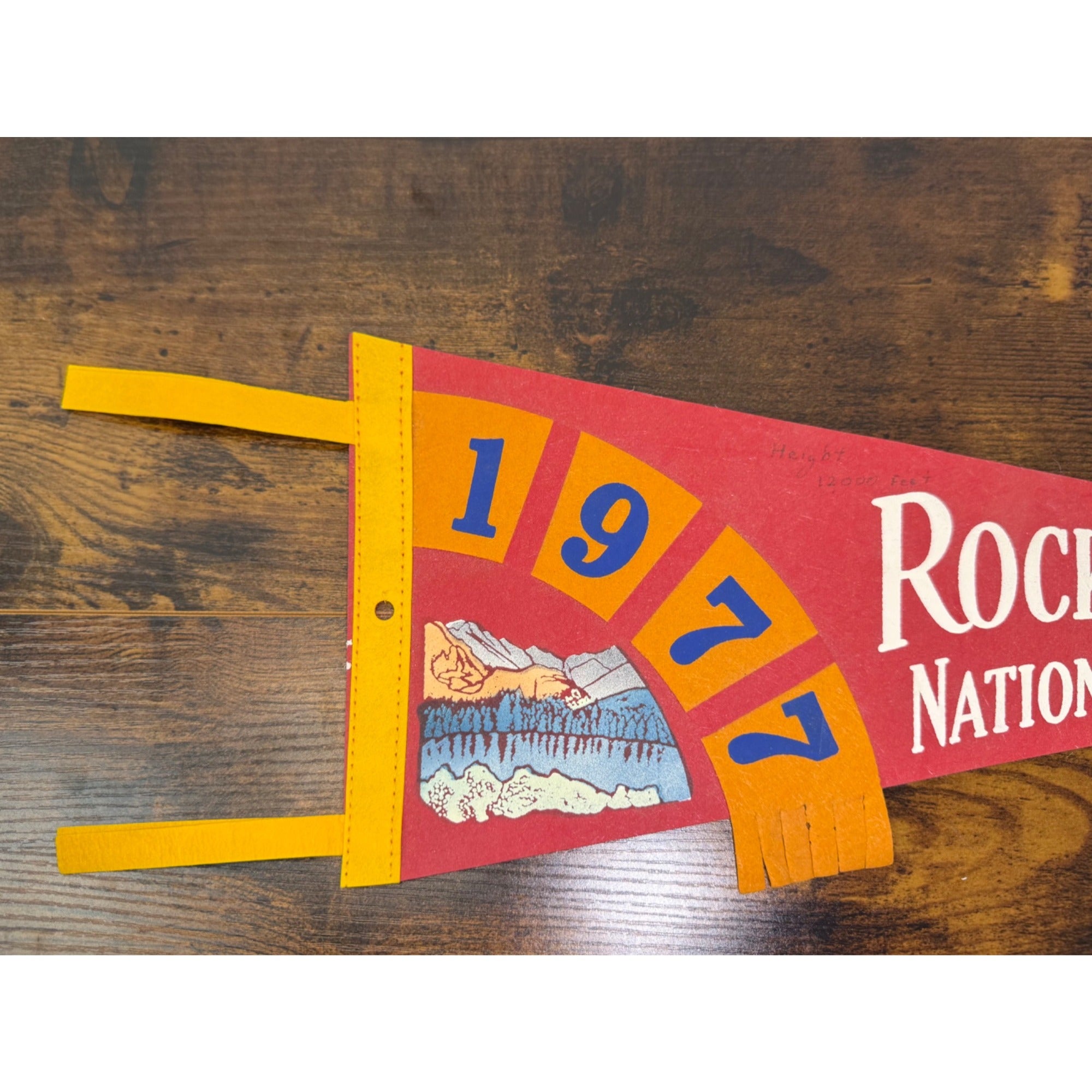 Vintage Rocky Mountain National Park 1977 Felt Pennant - Red