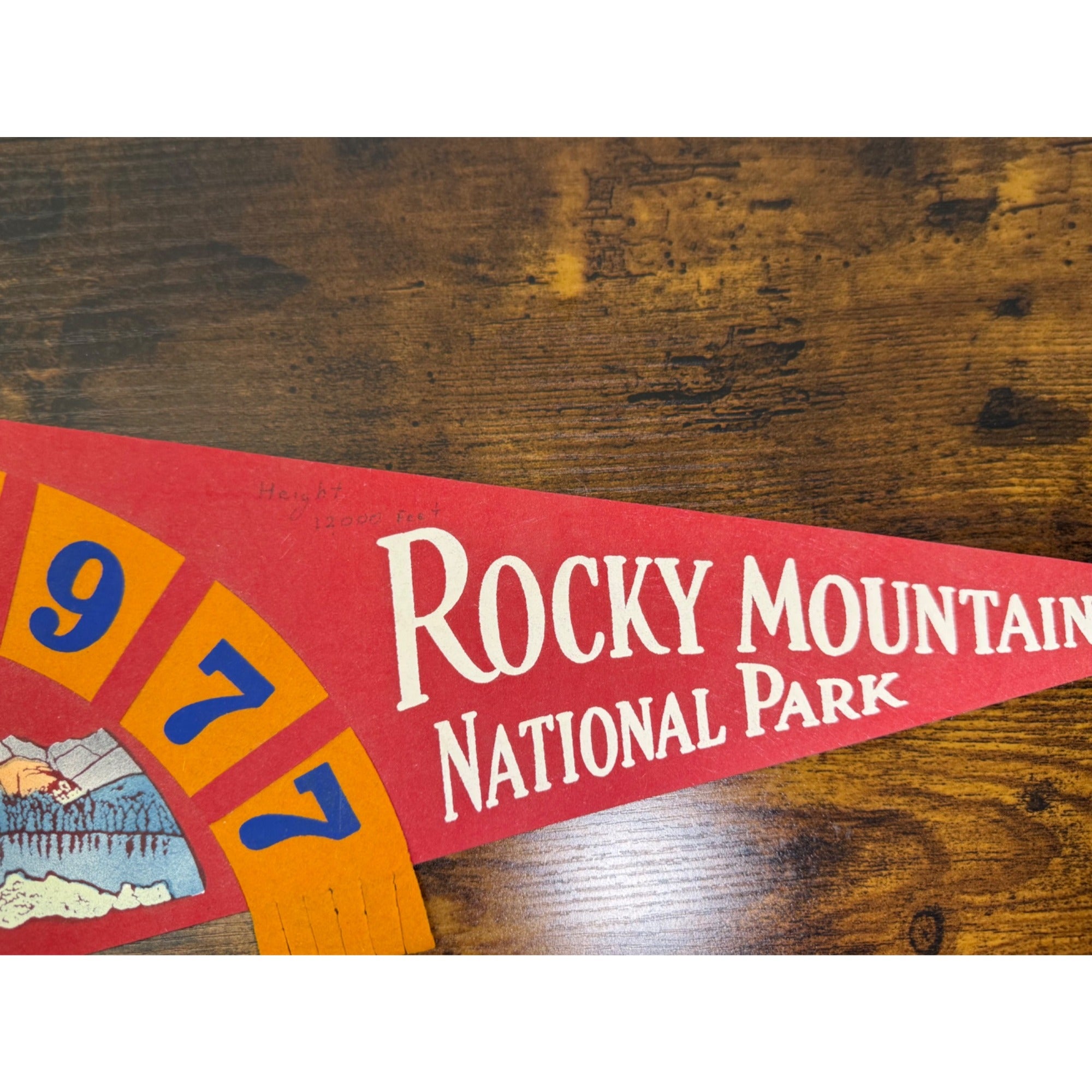 Vintage Rocky Mountain National Park 1977 Felt Pennant - Red