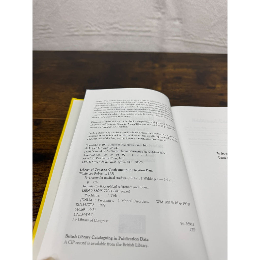 Psychiatry For Medical Students Third Edition By Robert J. Waldinger M.D. Hardback