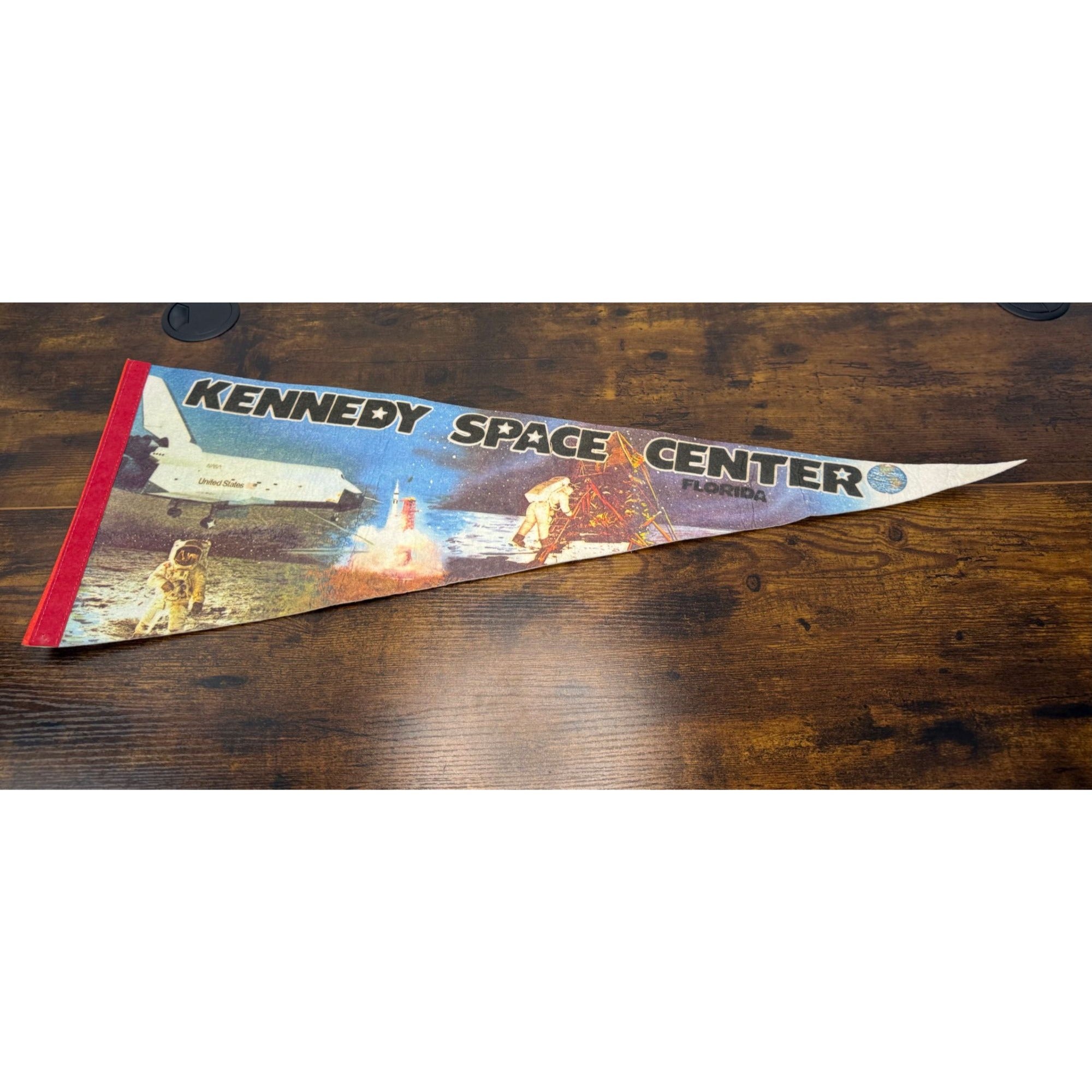 Vintage Kennedy Space Center Pennant Flag Florida Space Shuttle Astronaut Design