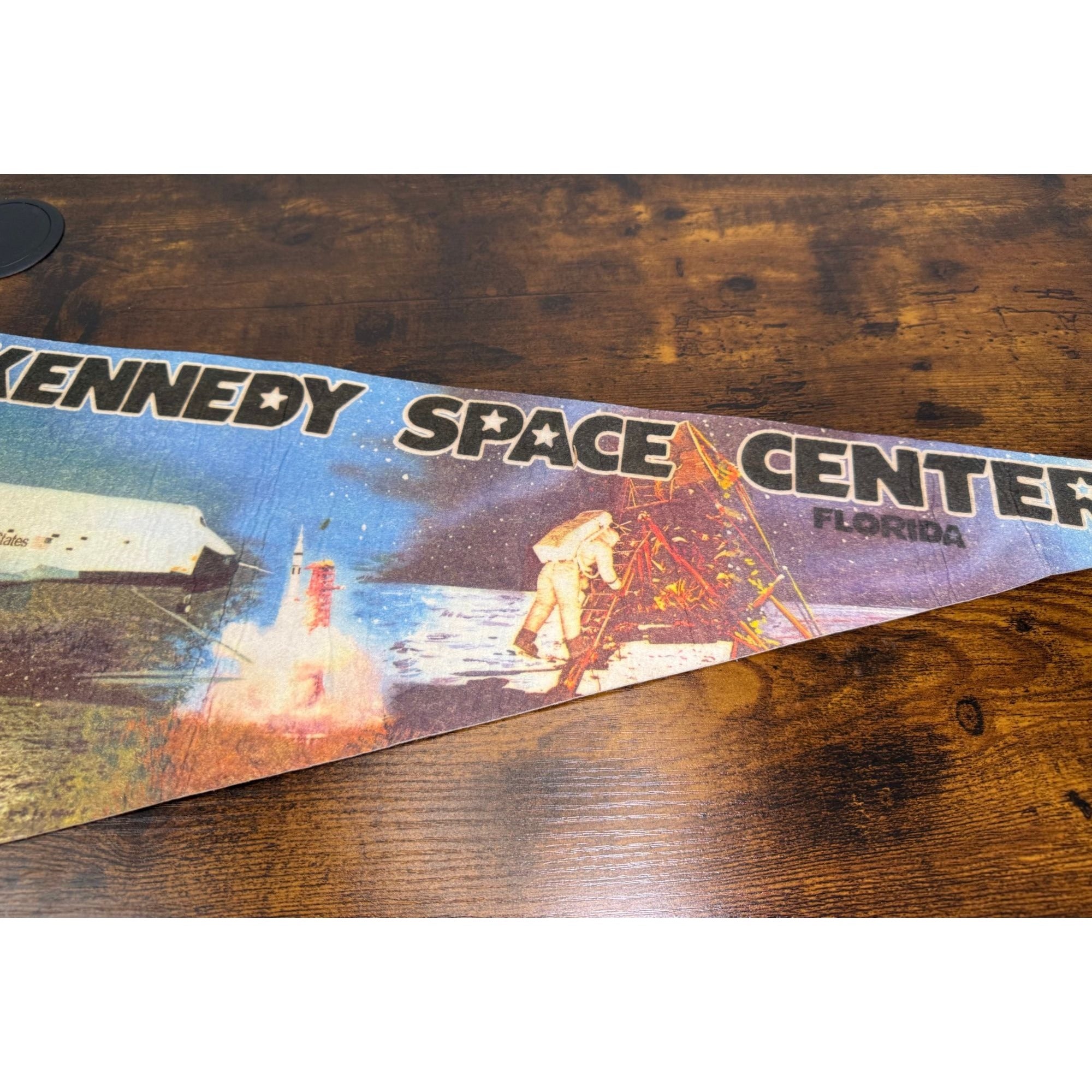 Vintage Kennedy Space Center Pennant Flag Florida Space Shuttle Astronaut Design