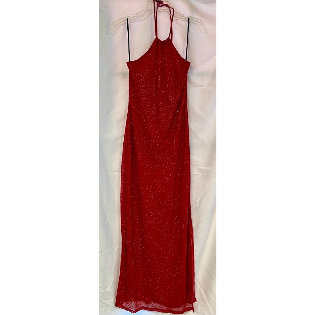 Vintage Women's Finesse USA red glitter halter dress size Small Made in USA