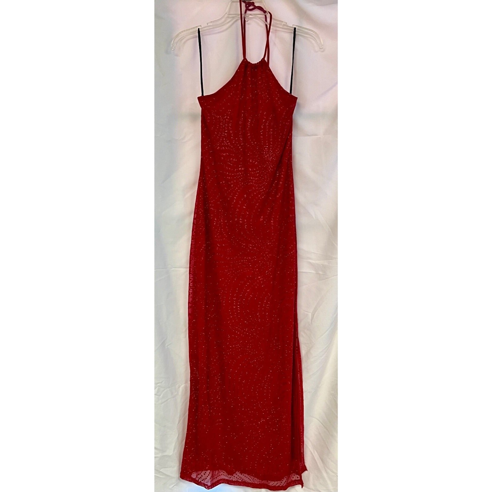 Vintage Women's Finesse USA red glitter halter dress size Small Made in USA