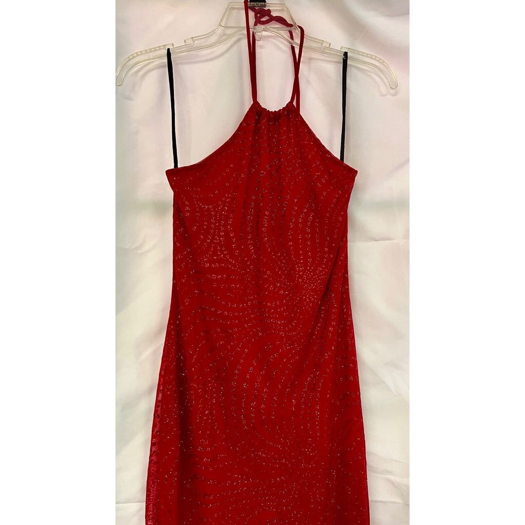 Vintage Women's Finesse USA red glitter halter dress size Small Made in USA